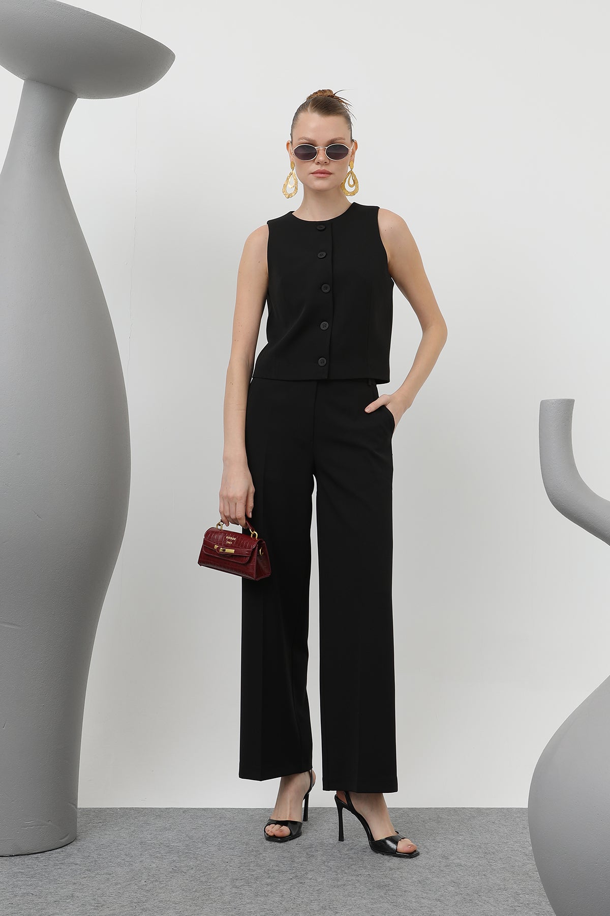 Kadın Basic Kemerli Pantolon - 32152PNT BLACK