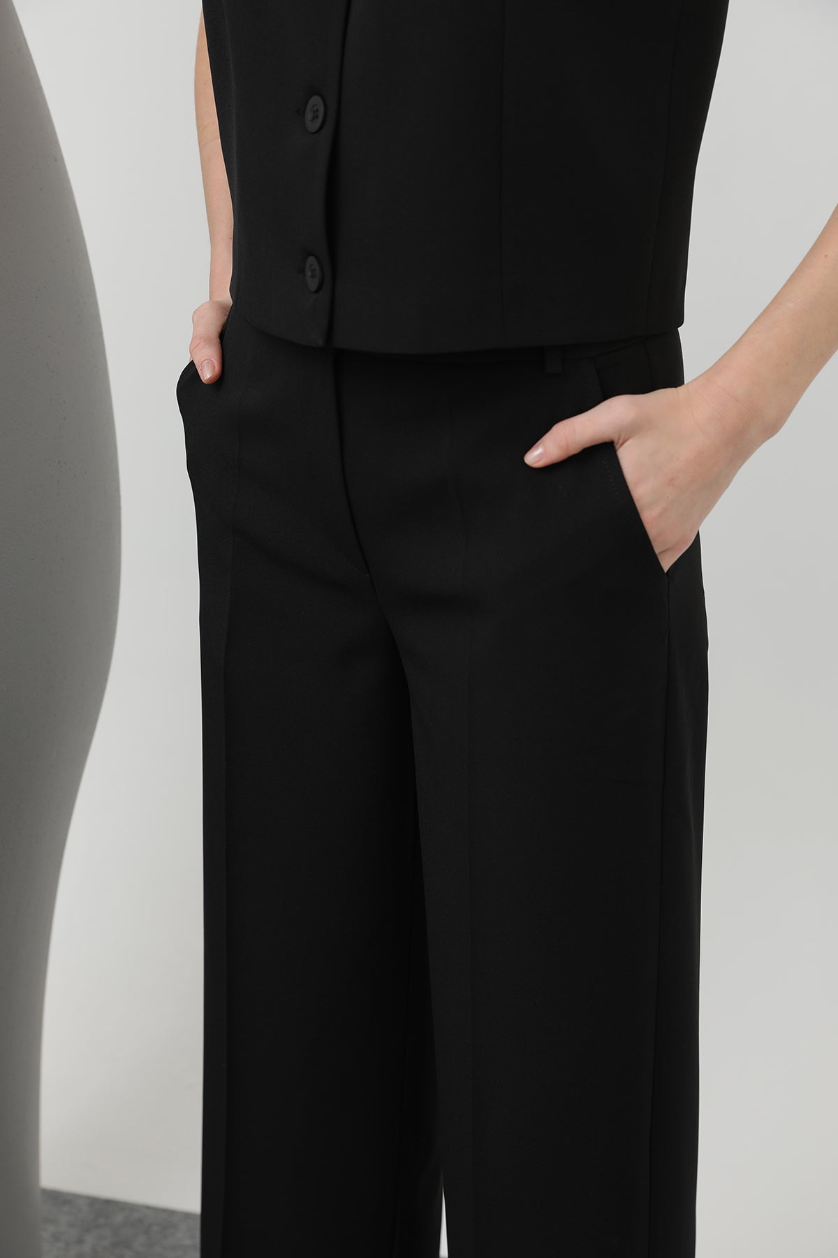 Kadın Basic Kemerli Pantolon - 32152PNT BLACK
