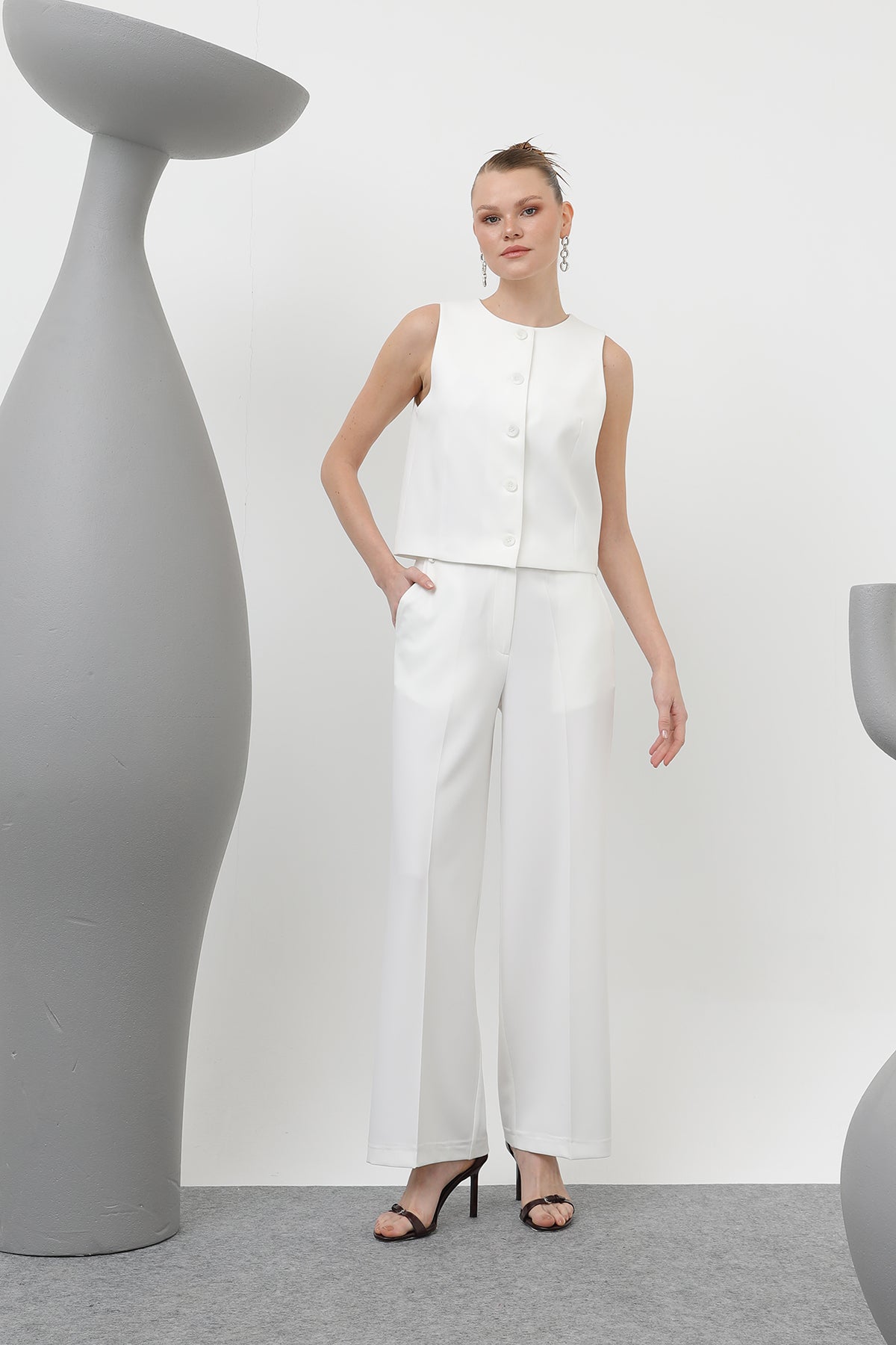 Kadın Basic Kemerli Pantolon - 32152PNT ECRU