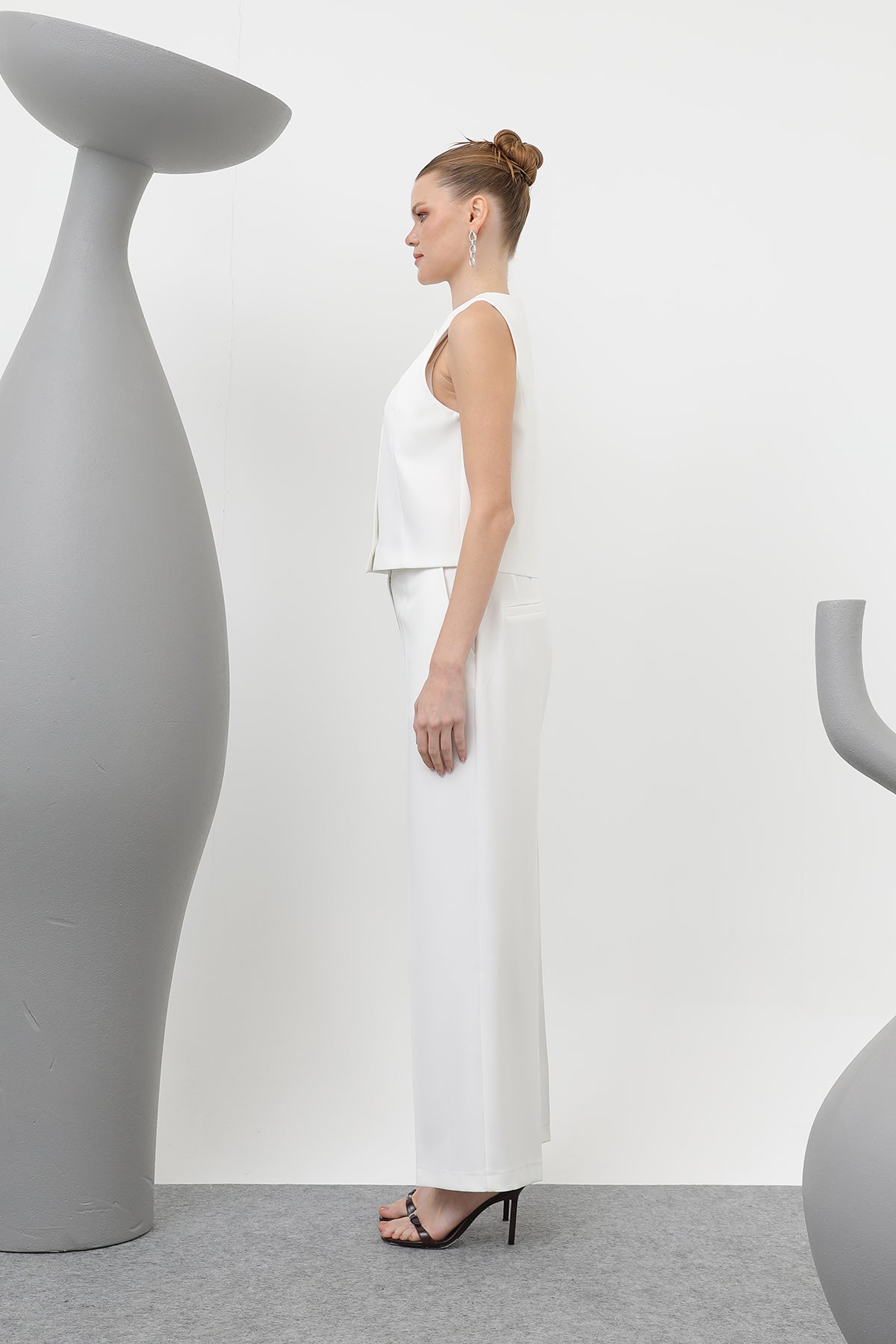 Kadın Basic Kemerli Pantolon - 32152PNT ECRU