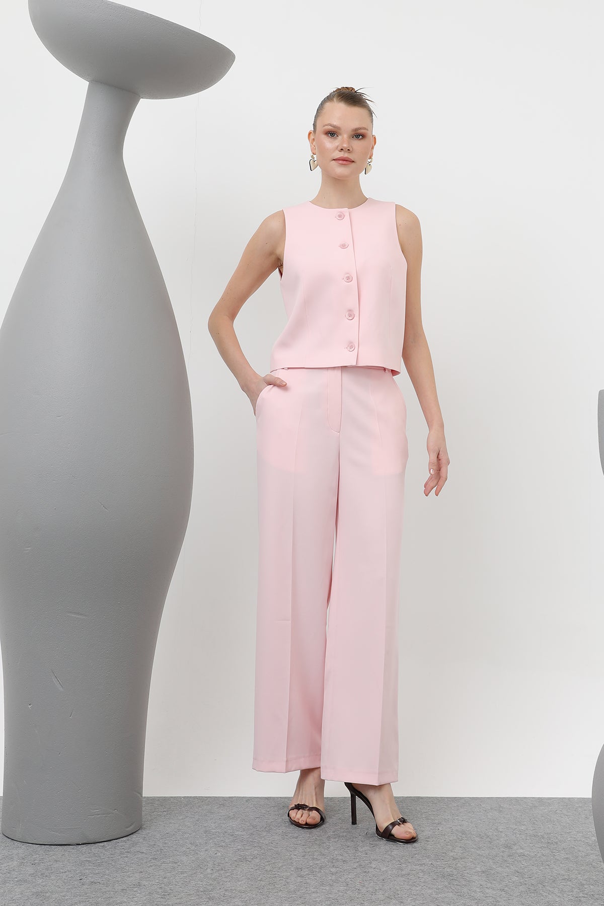 Kadın Basic Kemerli Pantolon - 32152PNT PINK