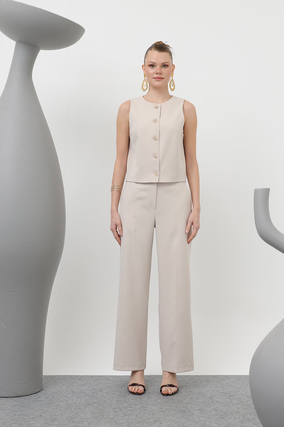 Kadın Basic Kemerli Pantolon - 32152PNT BEIGE