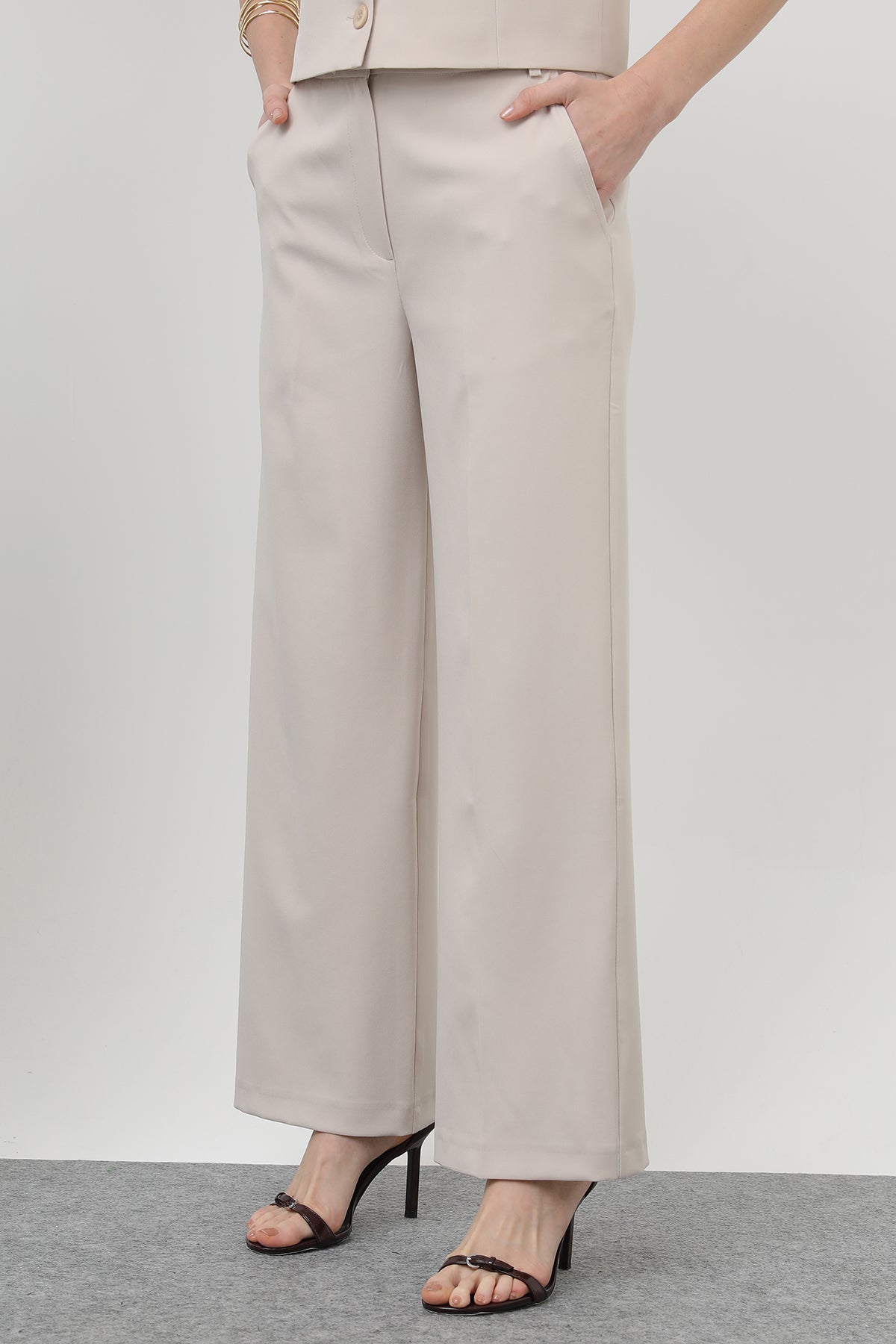 Kadın Basic Kemerli Pantolon - 32152PNT BEIGE