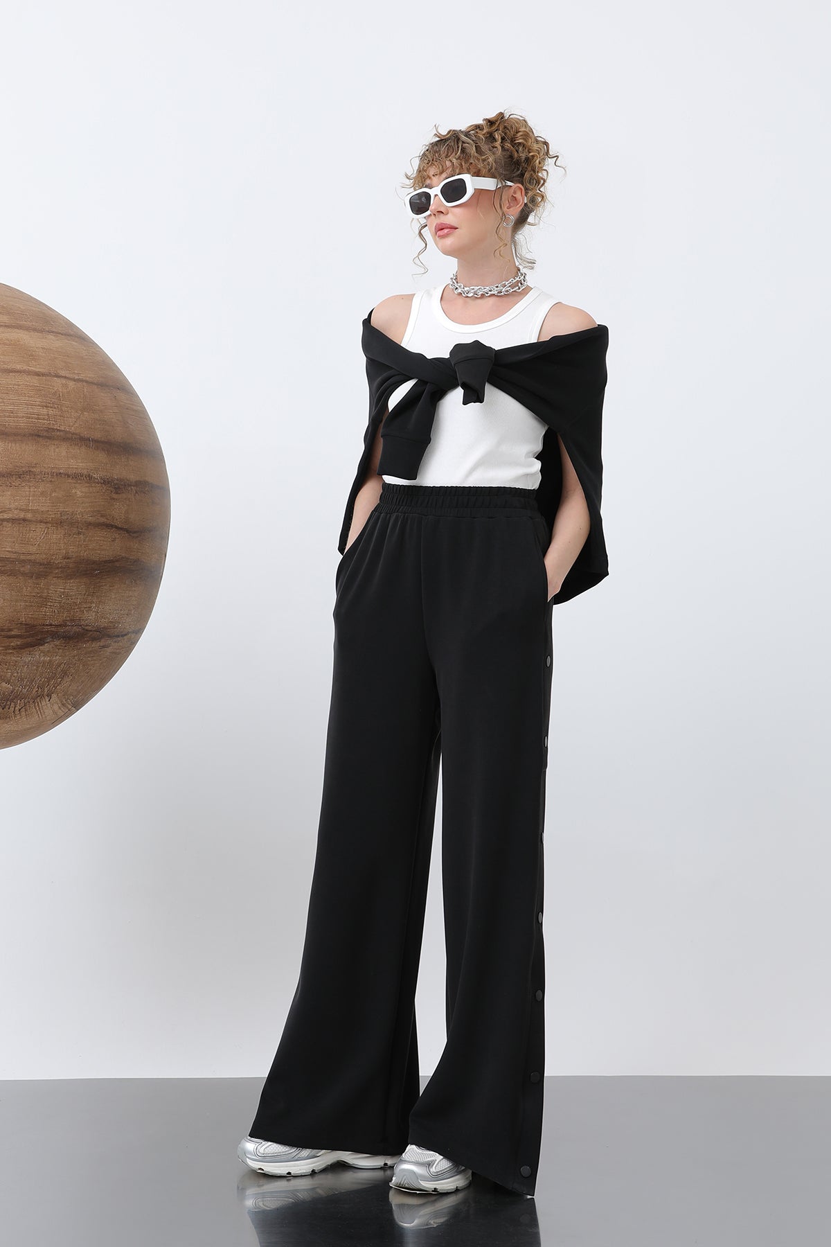 Kadın Yanlar Çıt Çıt Detaylı Pantolon -32157PNT BLACK