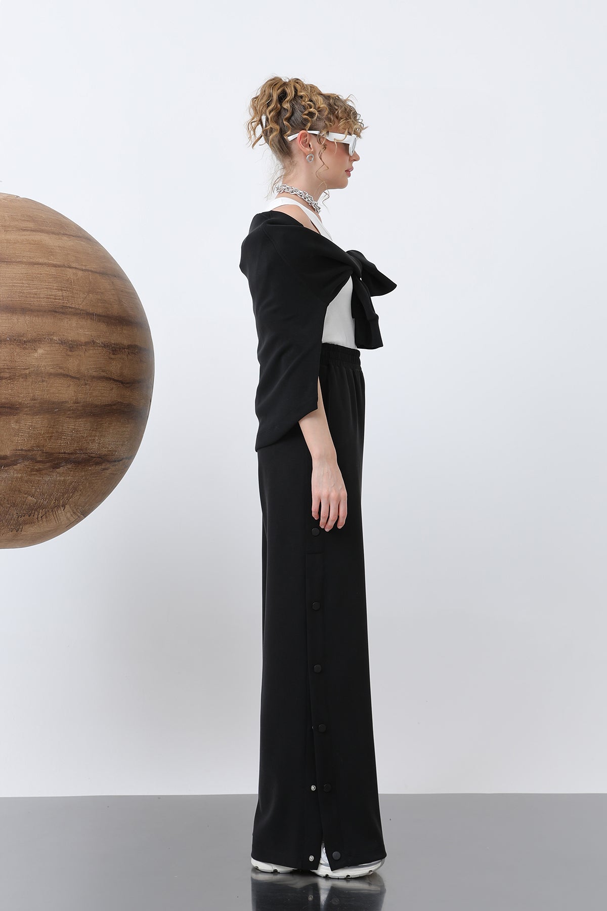 Kadın Yanlar Çıt Çıt Detaylı Pantolon -32157PNT BLACK