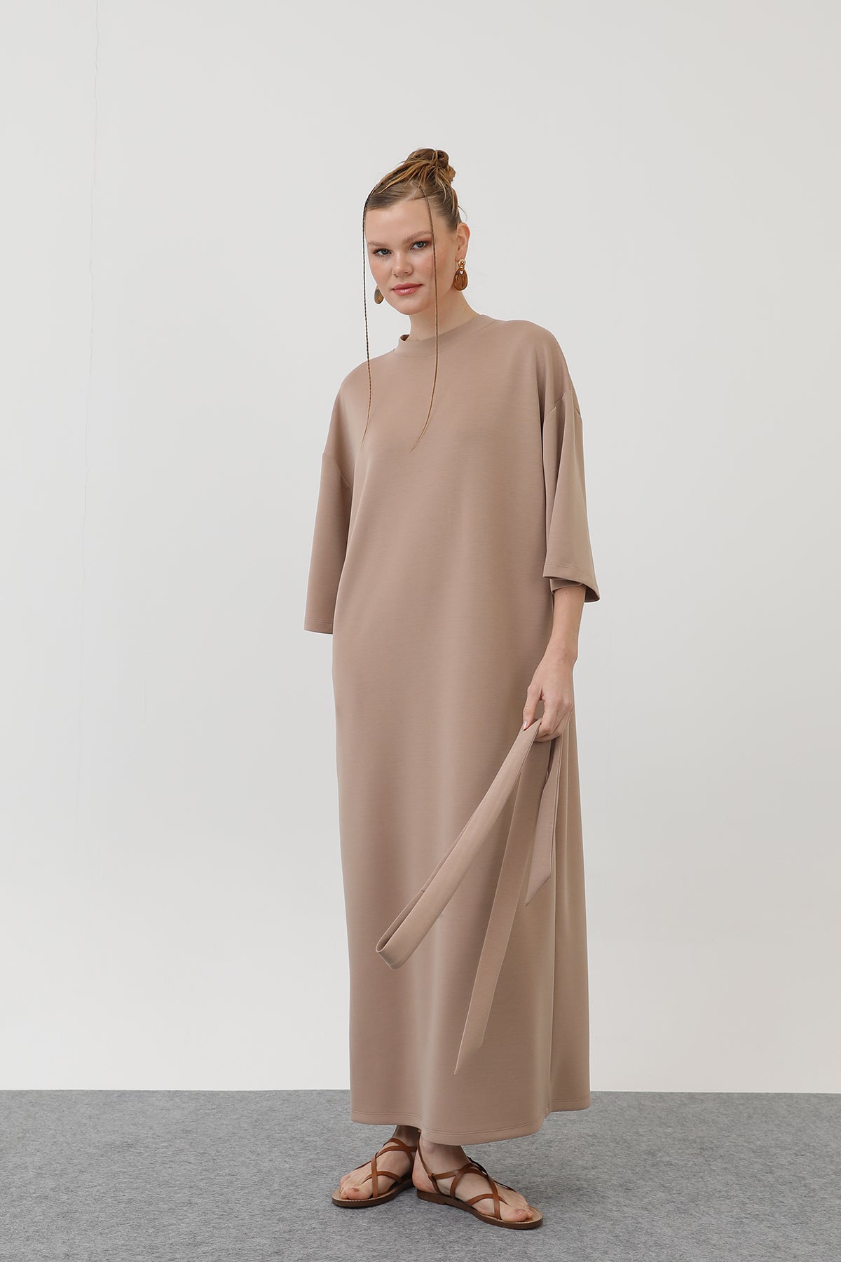 Kadın Kuşak Detaylı Basic Elbise - 32170ELB MINK