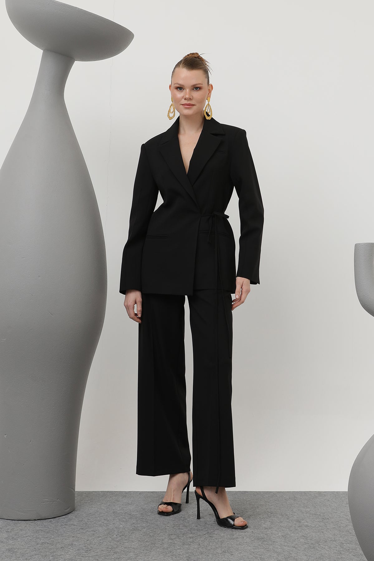 Kadın Biye Bağlamalı Blazer Ceket - 32173CKT BLACK
