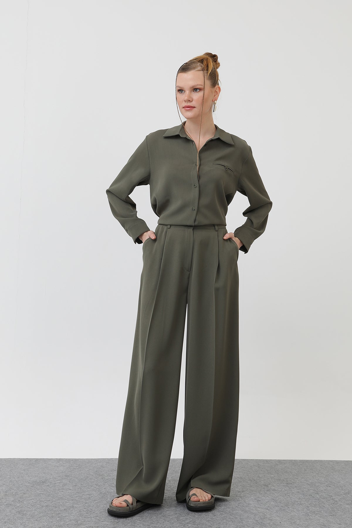 Kadın Bol Pantollon - 32175PNT KHAKI