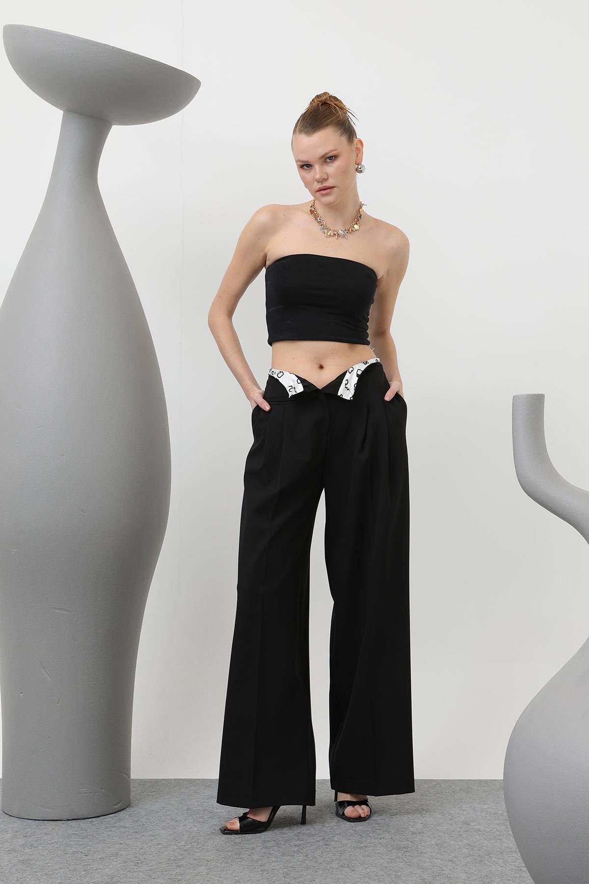 Kadın Desenli Astar Detaylı Pantolon - 32186PNT BLACK