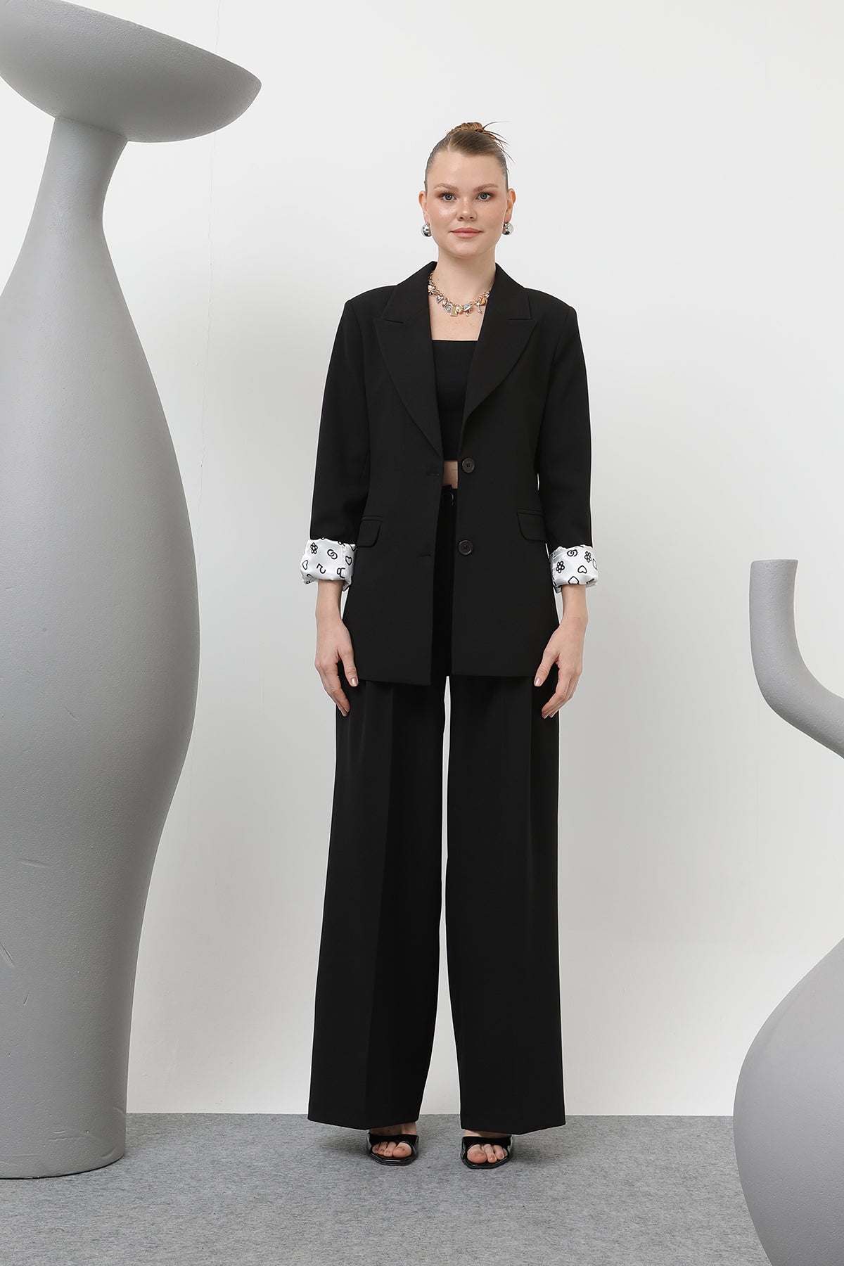 Kadın Desenli Astar Detaylı Pantolon - 32186PNT BLACK