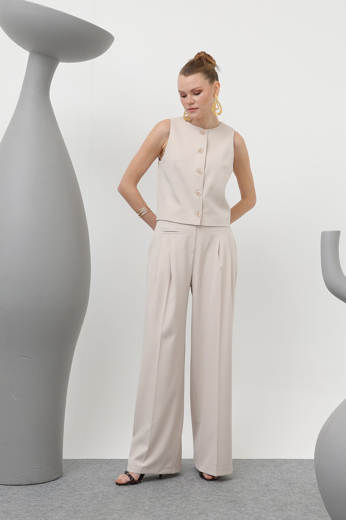 Kadın Desenli Astar Detaylı Pantolon - 32186PNT BEIGE