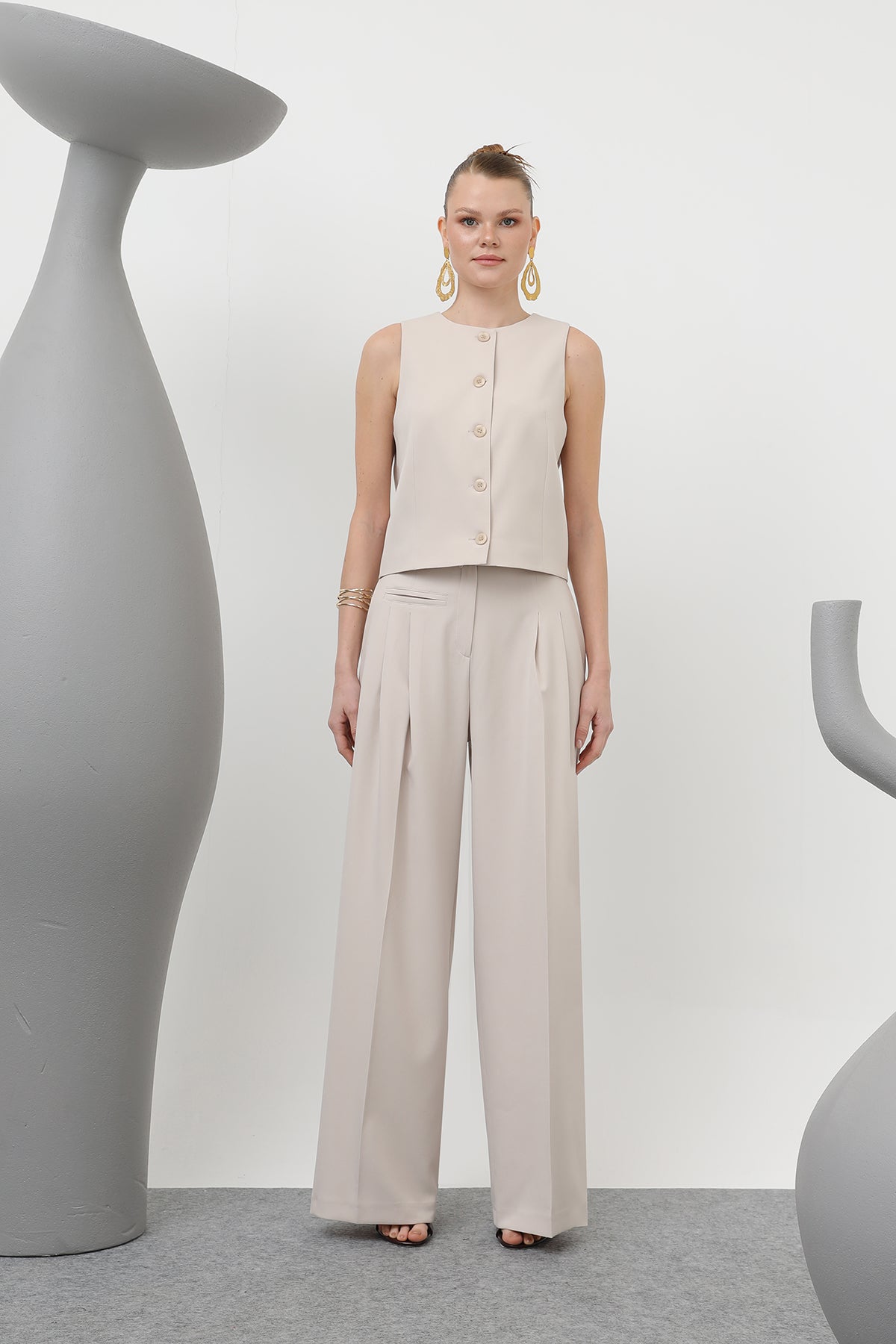 Kadın Desenli Astar Detaylı Pantolon - 32186PNT BEIGE