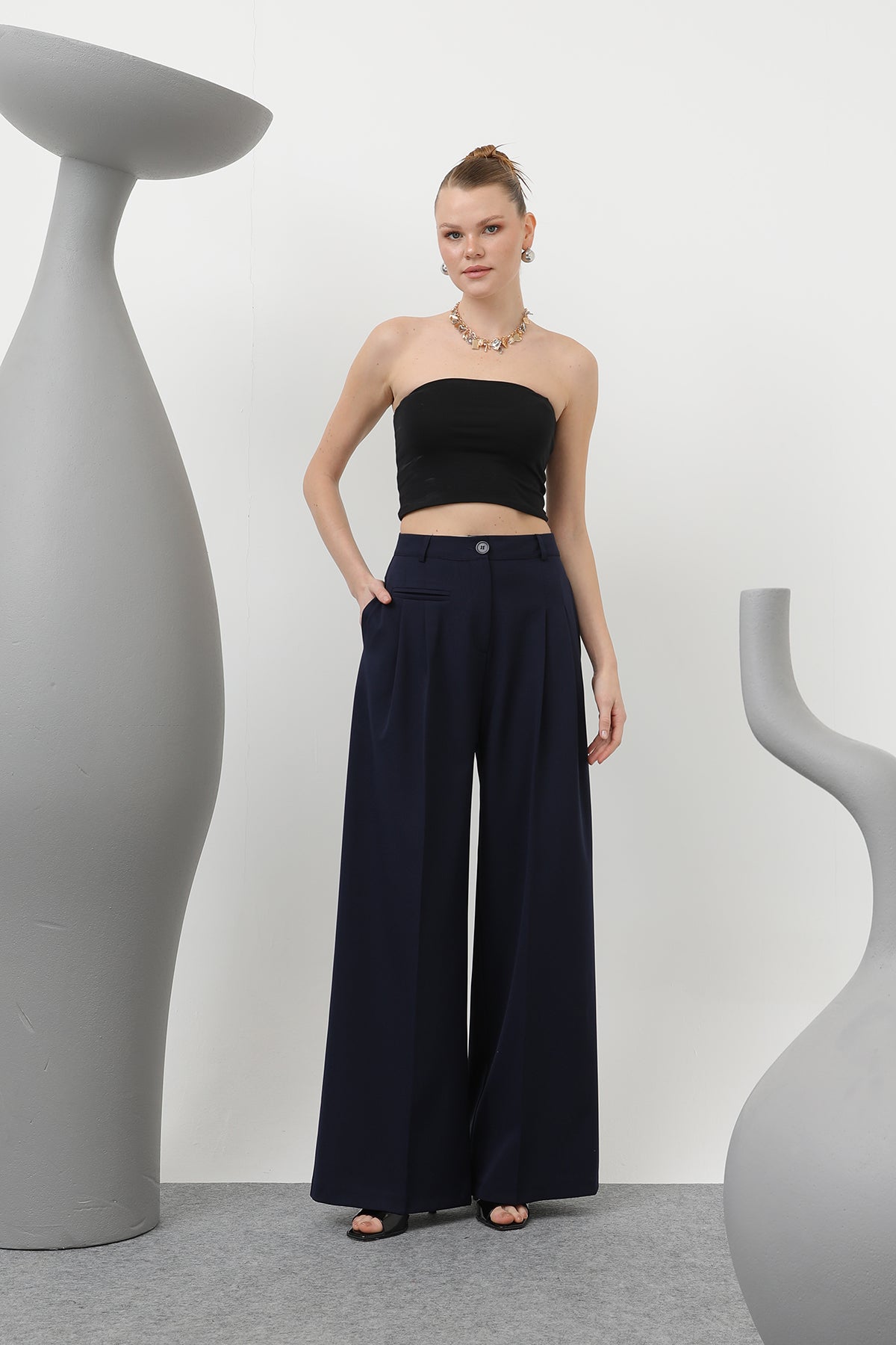 Kadın Desenli Astar Detaylı Pantolon - 32186PNT NAVY
