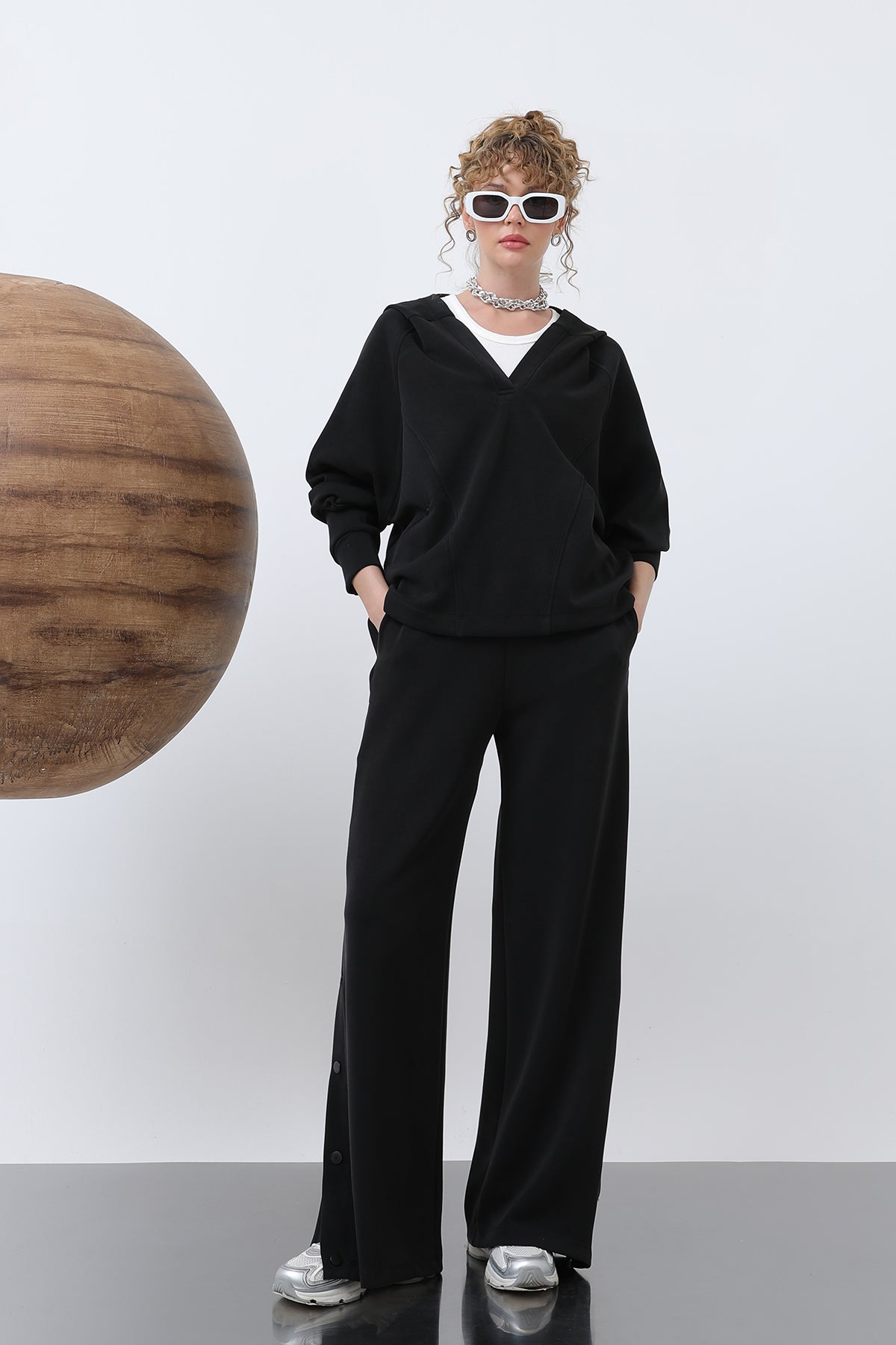 Kadın Gizli Fermuar Detaylı Sweat - 32188SWT BLACK