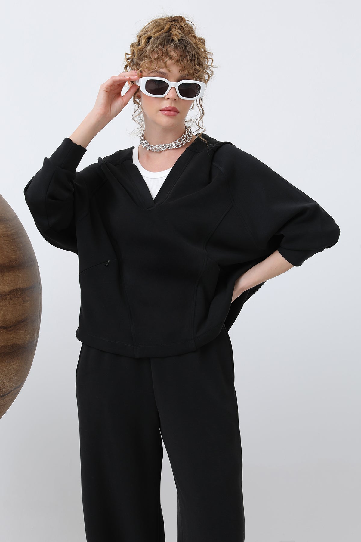 Kadın Gizli Fermuar Detaylı Sweat - 32188SWT BLACK