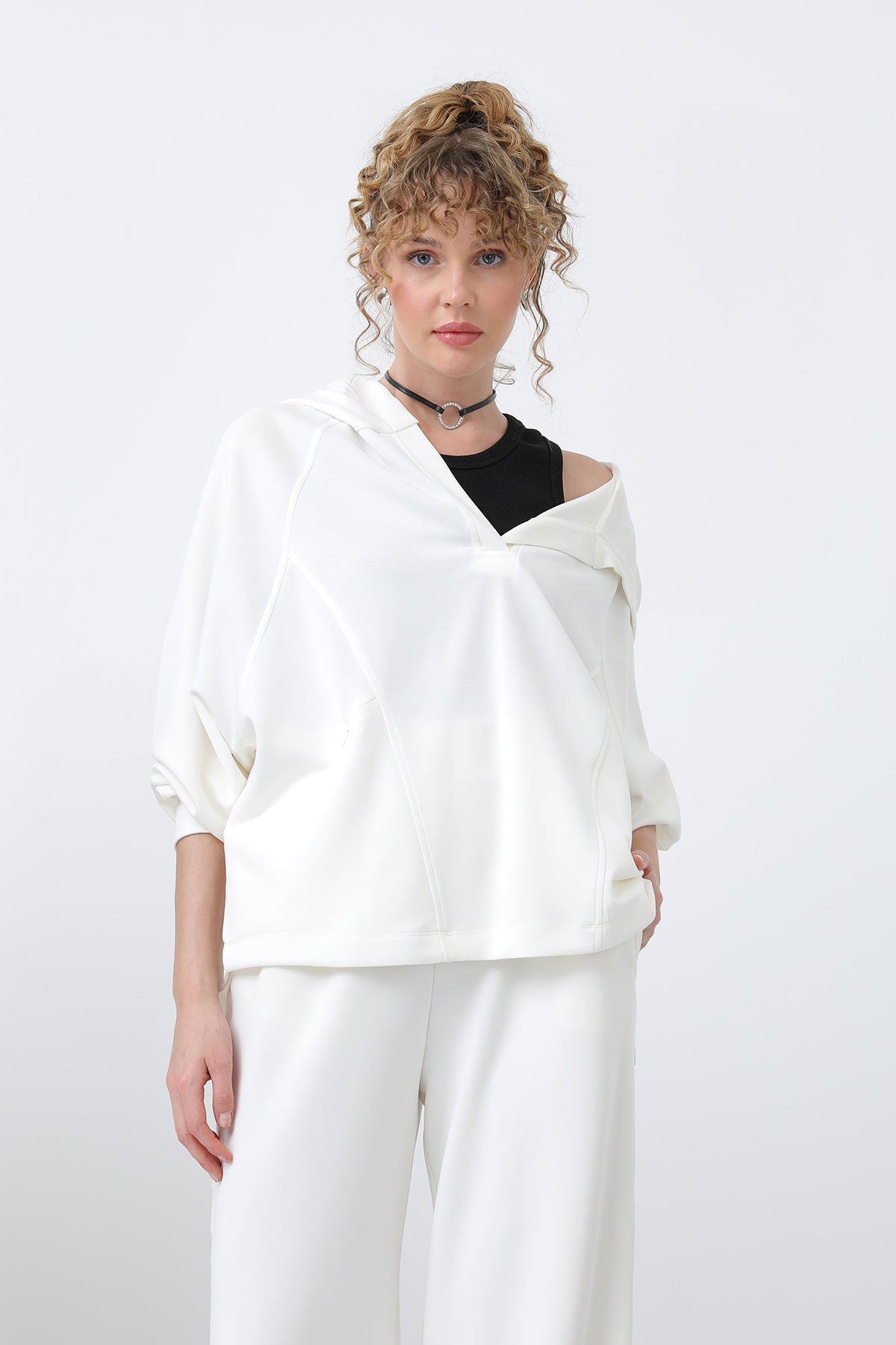 Kadın Gizli Fermuar Detaylı Sweat - 32188SWT ECRU