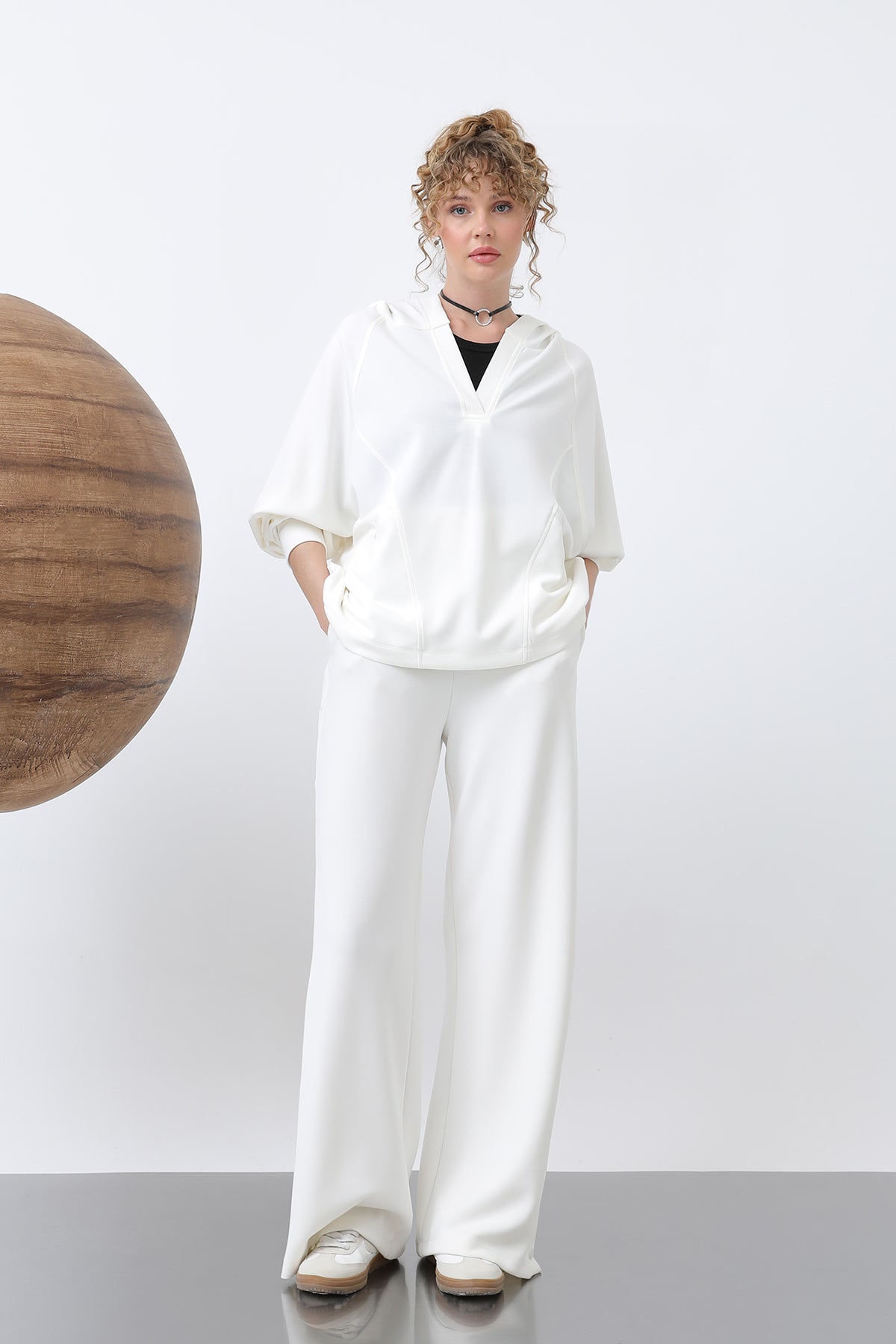 Kadın Gizli Fermuar Detaylı Sweat - 32188SWT ECRU