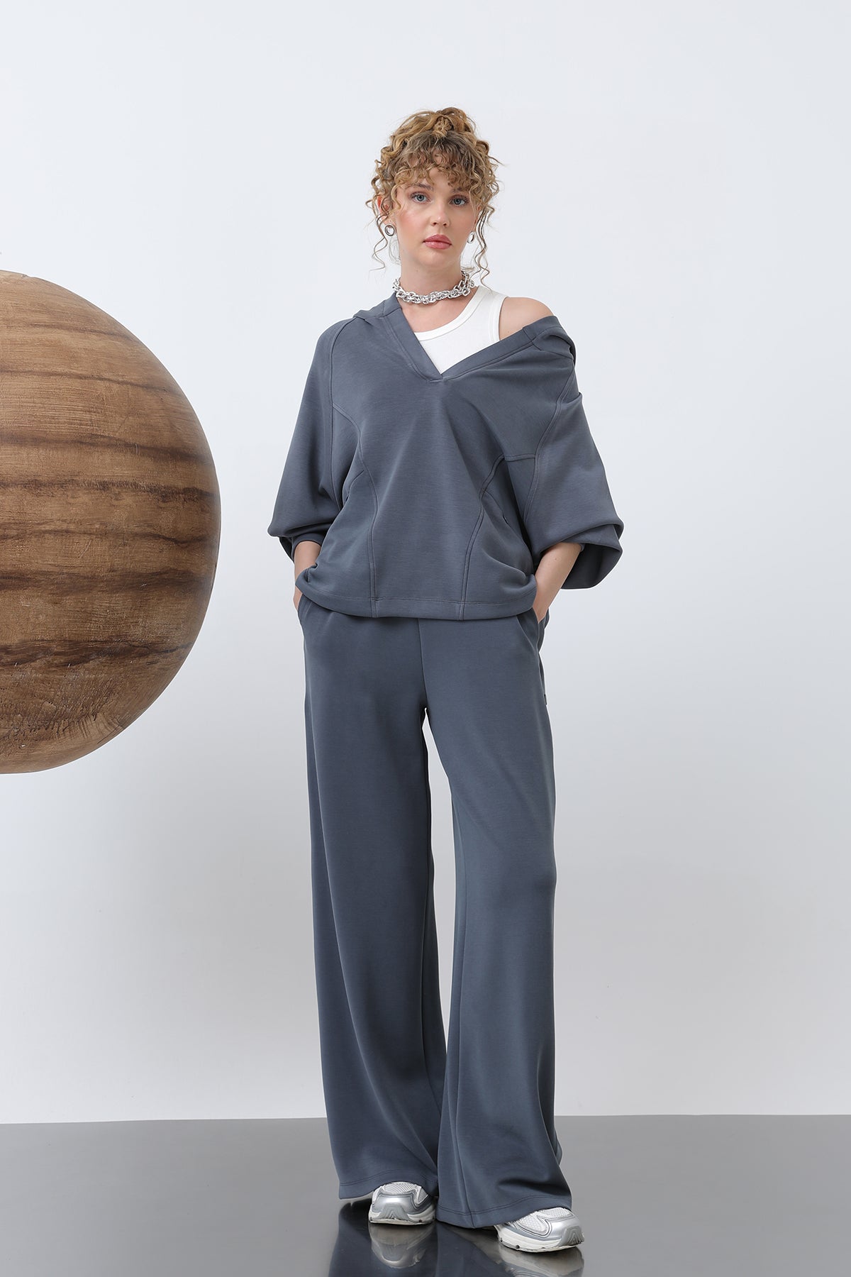 Kadın Gizli Fermuar Detaylı Sweat - 32188SWT ANTRACITE