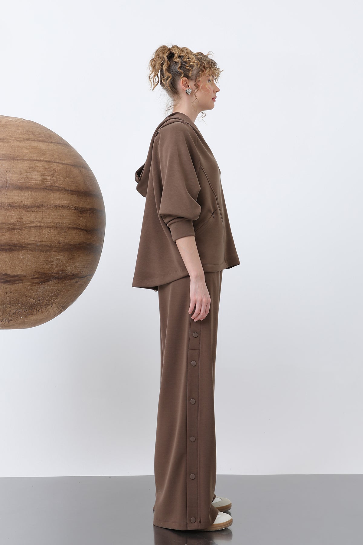 Kadın Gizli Fermuar Detaylı Sweat - 32188SWT BROWN