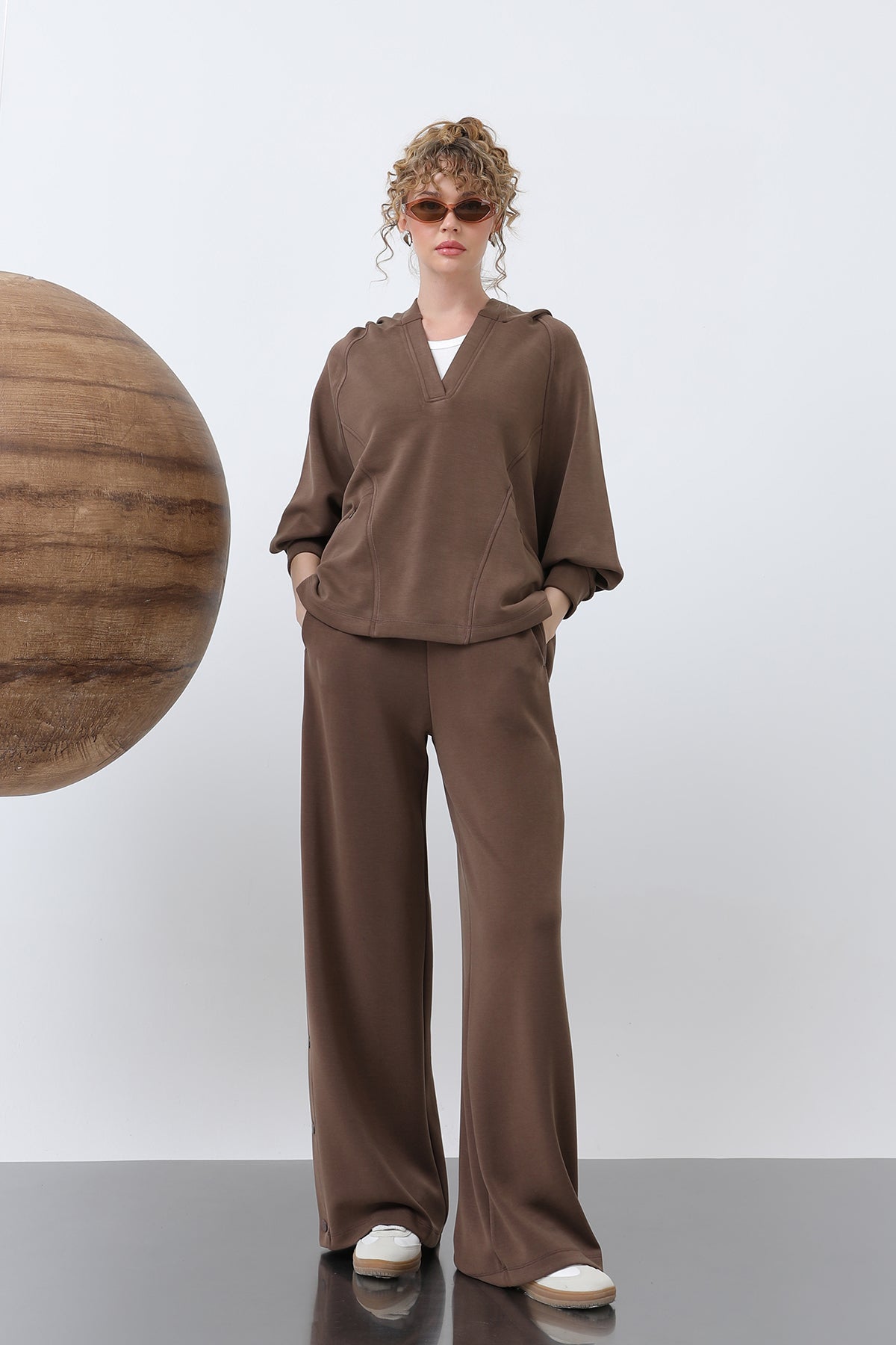 Kadın Gizli Fermuar Detaylı Sweat - 32188SWT BROWN