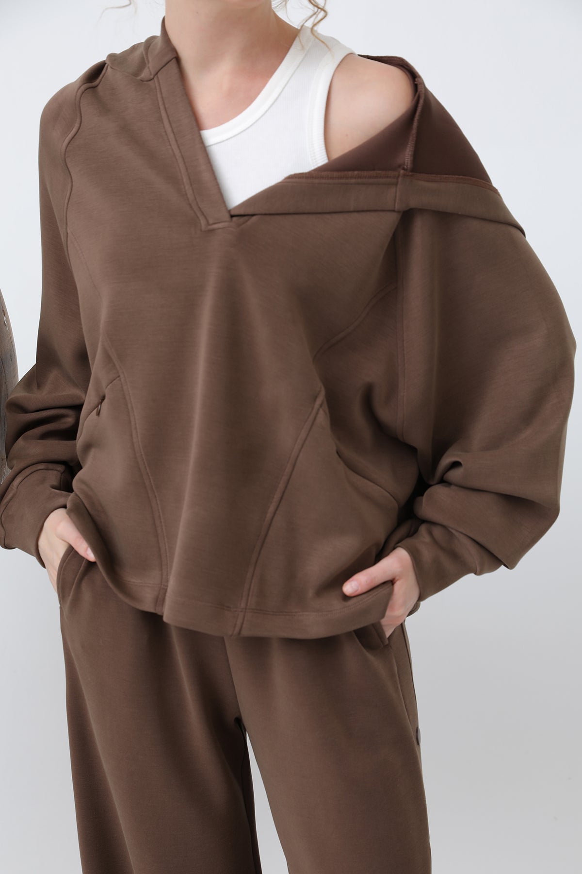 Kadın Gizli Fermuar Detaylı Sweat - 32188SWT BROWN