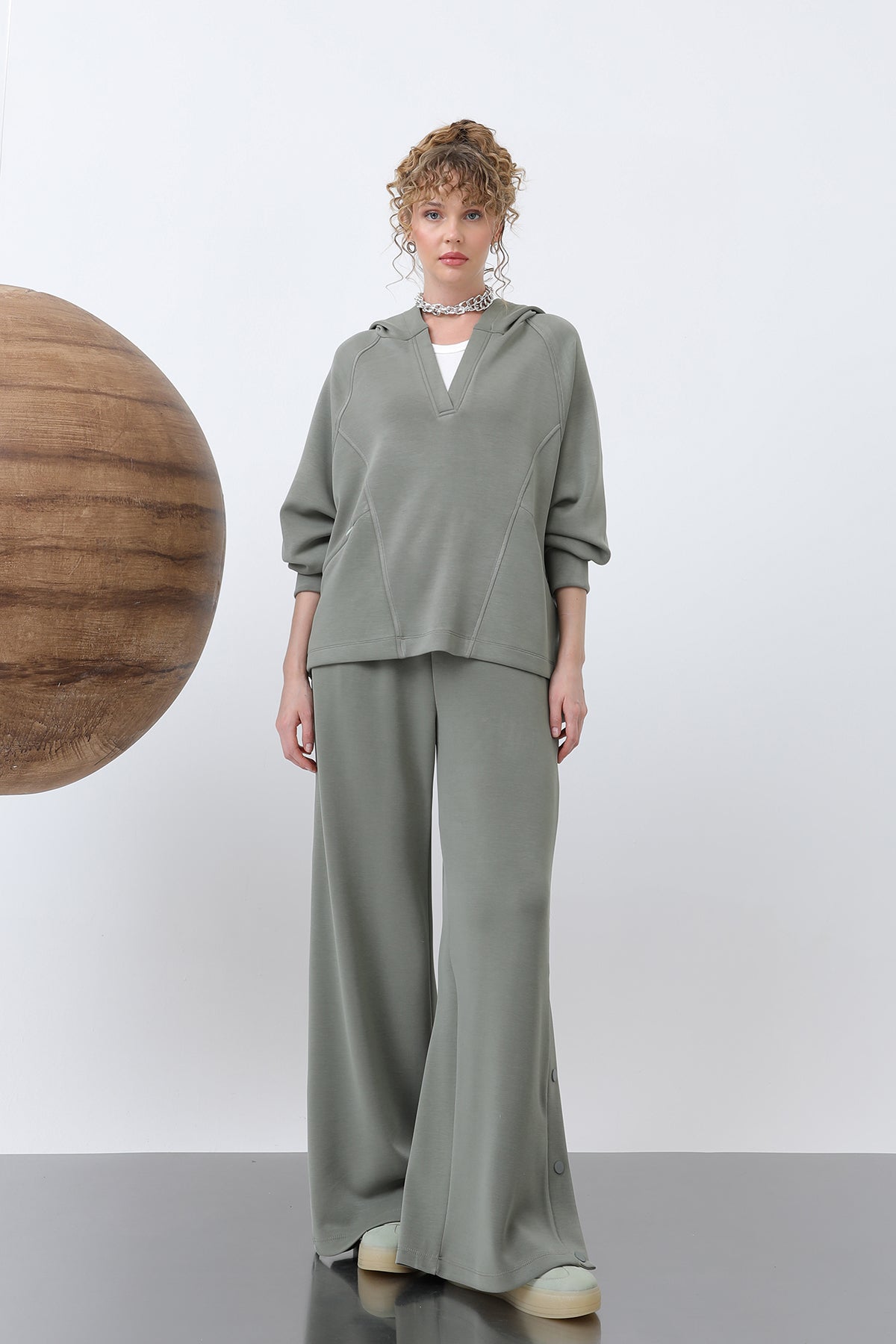 Kadın Gizli Fermuar Detaylı Sweat - 32188SWT KHAKI