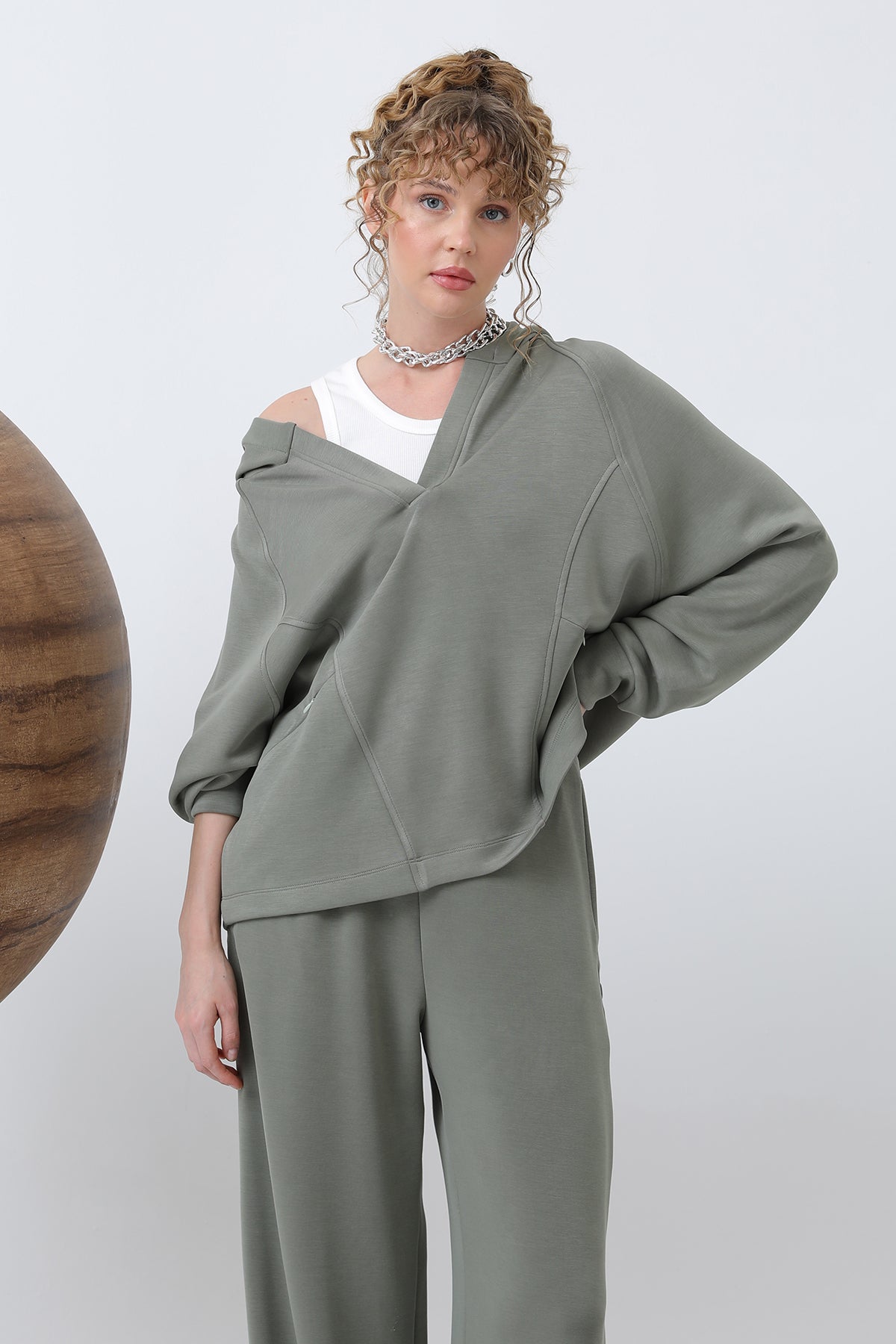 Kadın Gizli Fermuar Detaylı Sweat - 32188SWT KHAKI