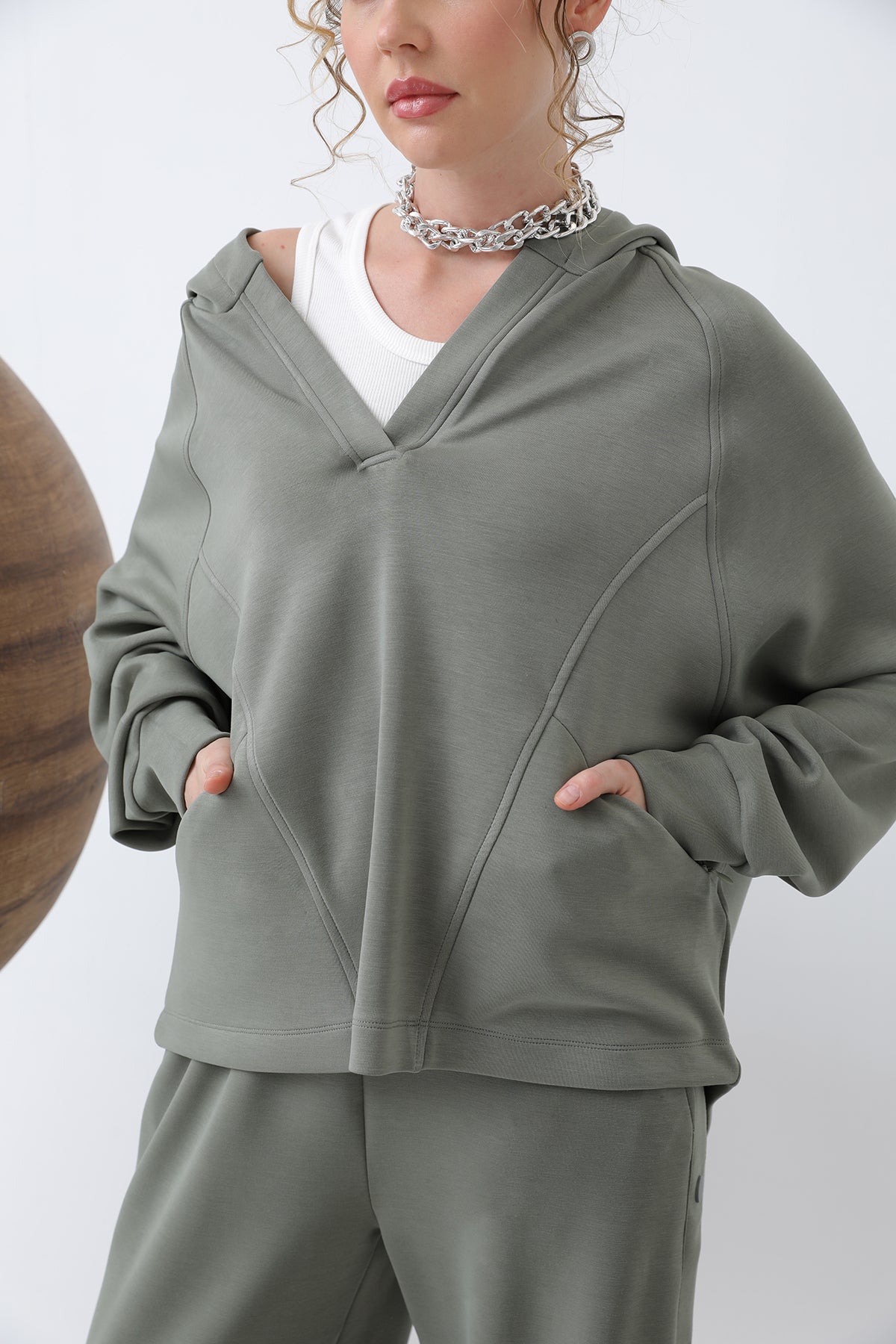 Kadın Gizli Fermuar Detaylı Sweat - 32188SWT KHAKI
