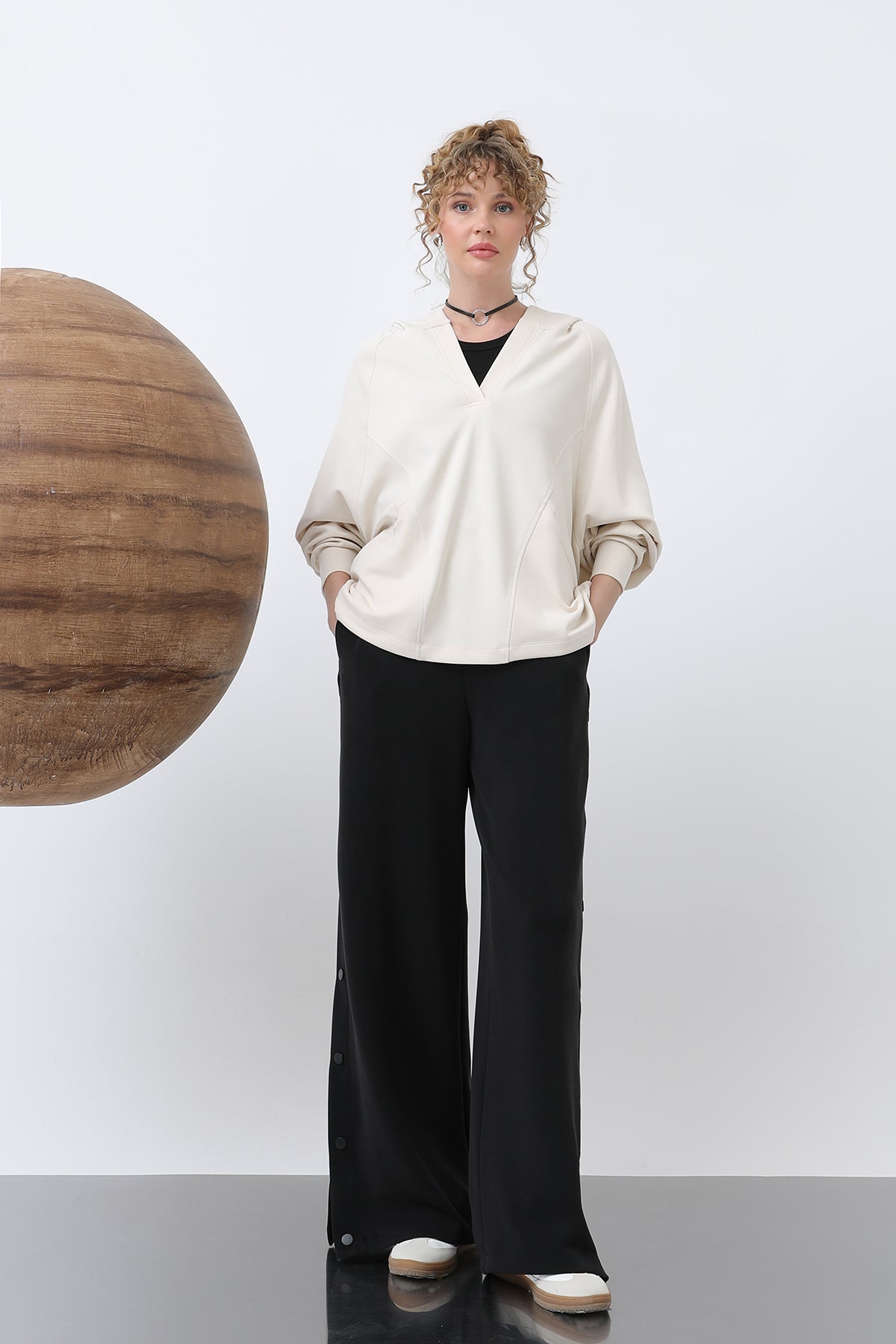 Kadın Gizli Fermuar Detaylı Sweat - 32188SWT SAND BEIGE