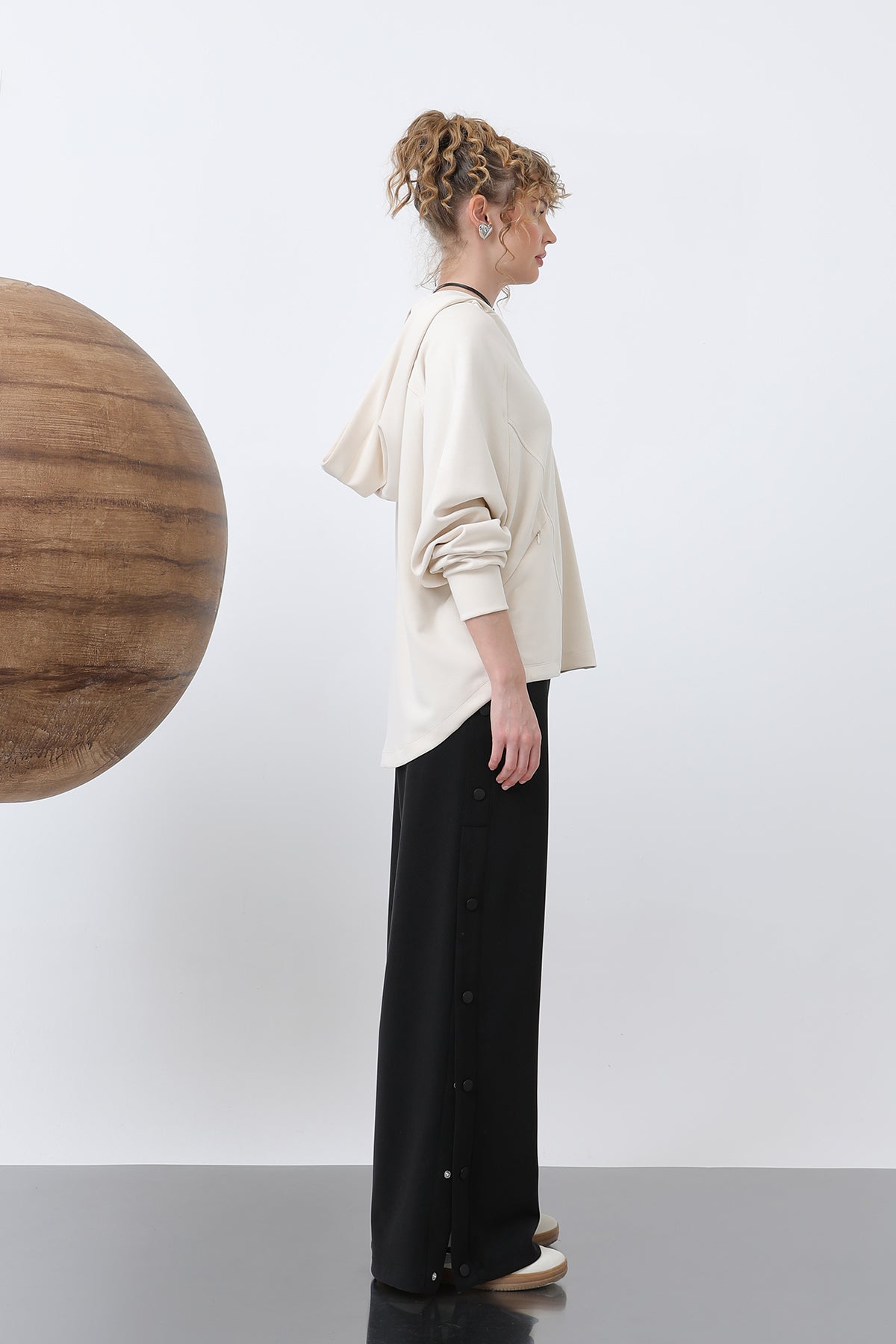 Kadın Gizli Fermuar Detaylı Sweat - 32188SWT SAND BEIGE