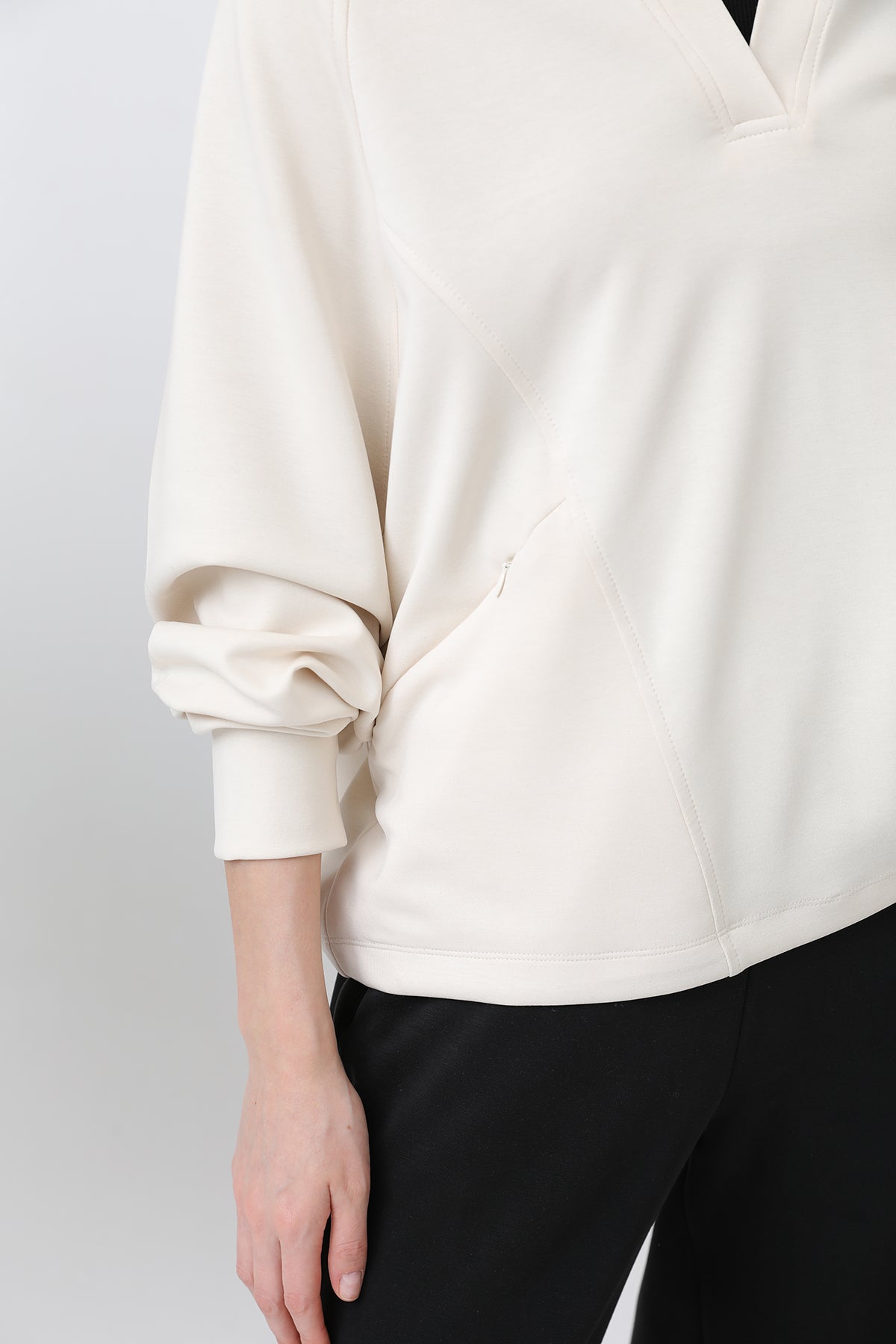 Kadın Gizli Fermuar Detaylı Sweat - 32188SWT SAND BEIGE