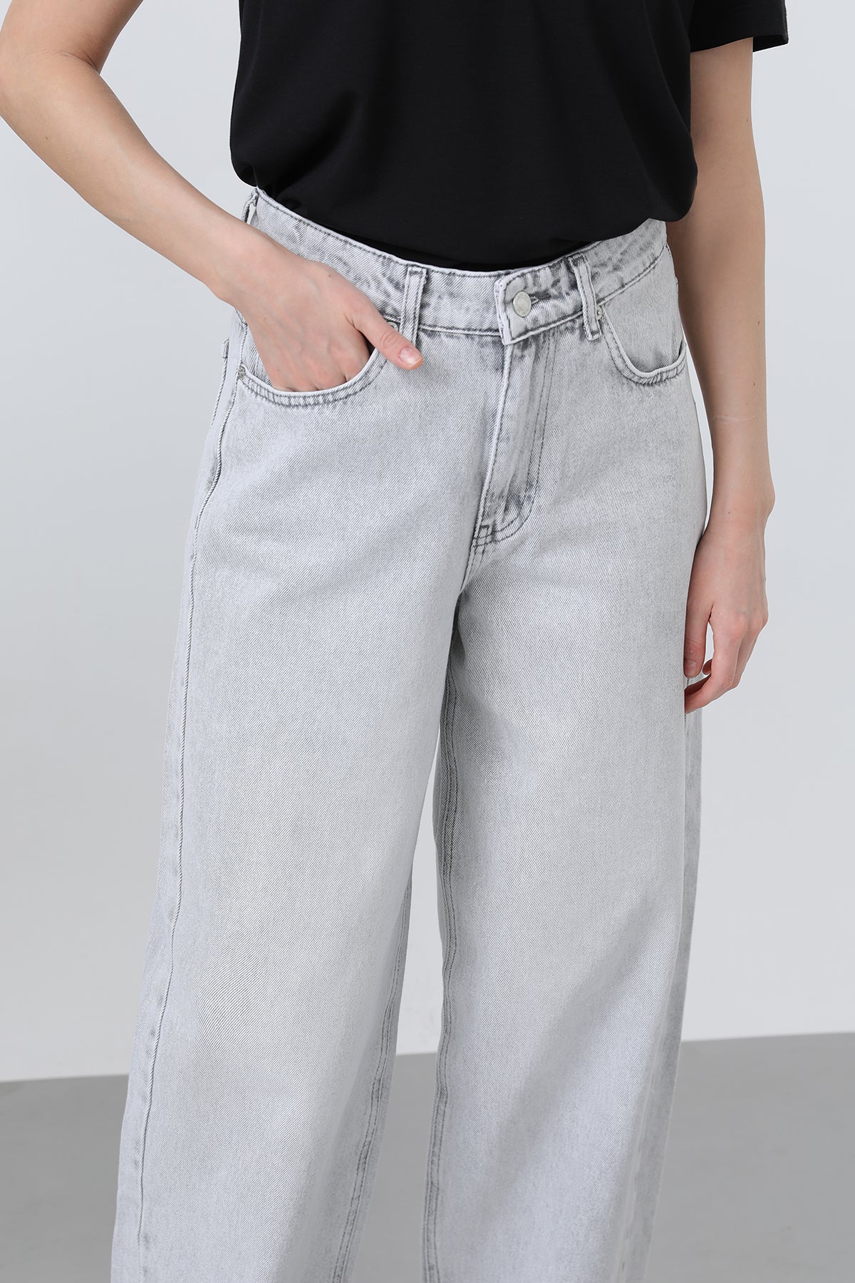 Kadın Bol Denim Pantolon -32192PNT GREY