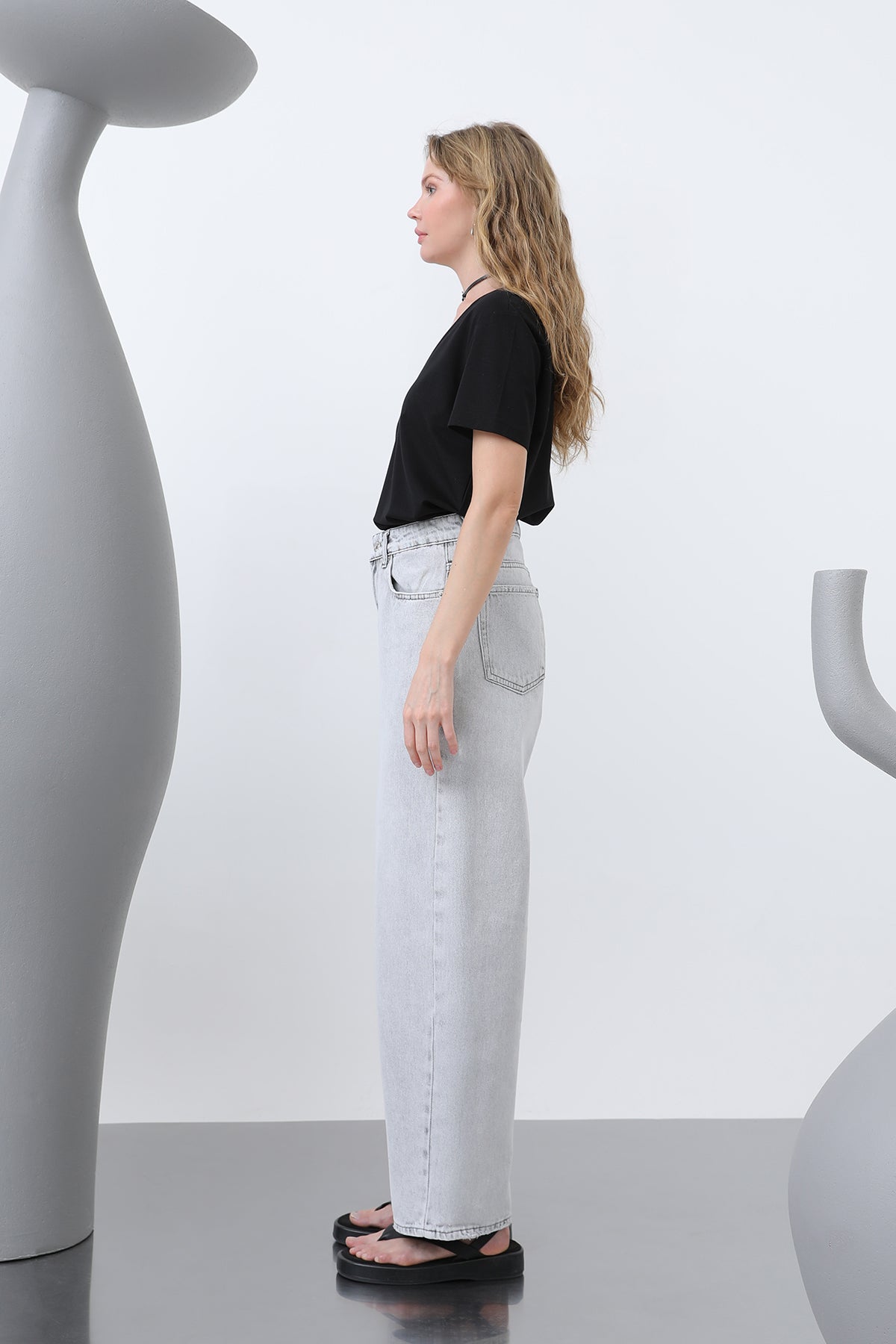 Kadın Bol Denim Pantolon -32192PNT GREY