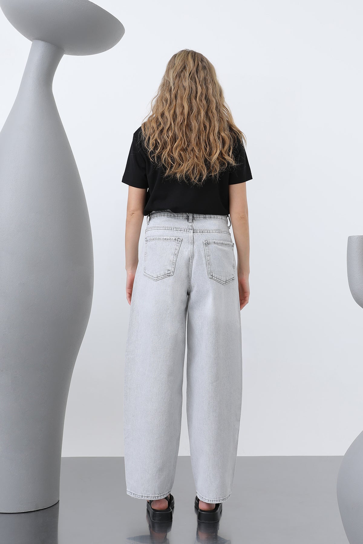 Kadın Bol Denim Pantolon -32192PNT GREY