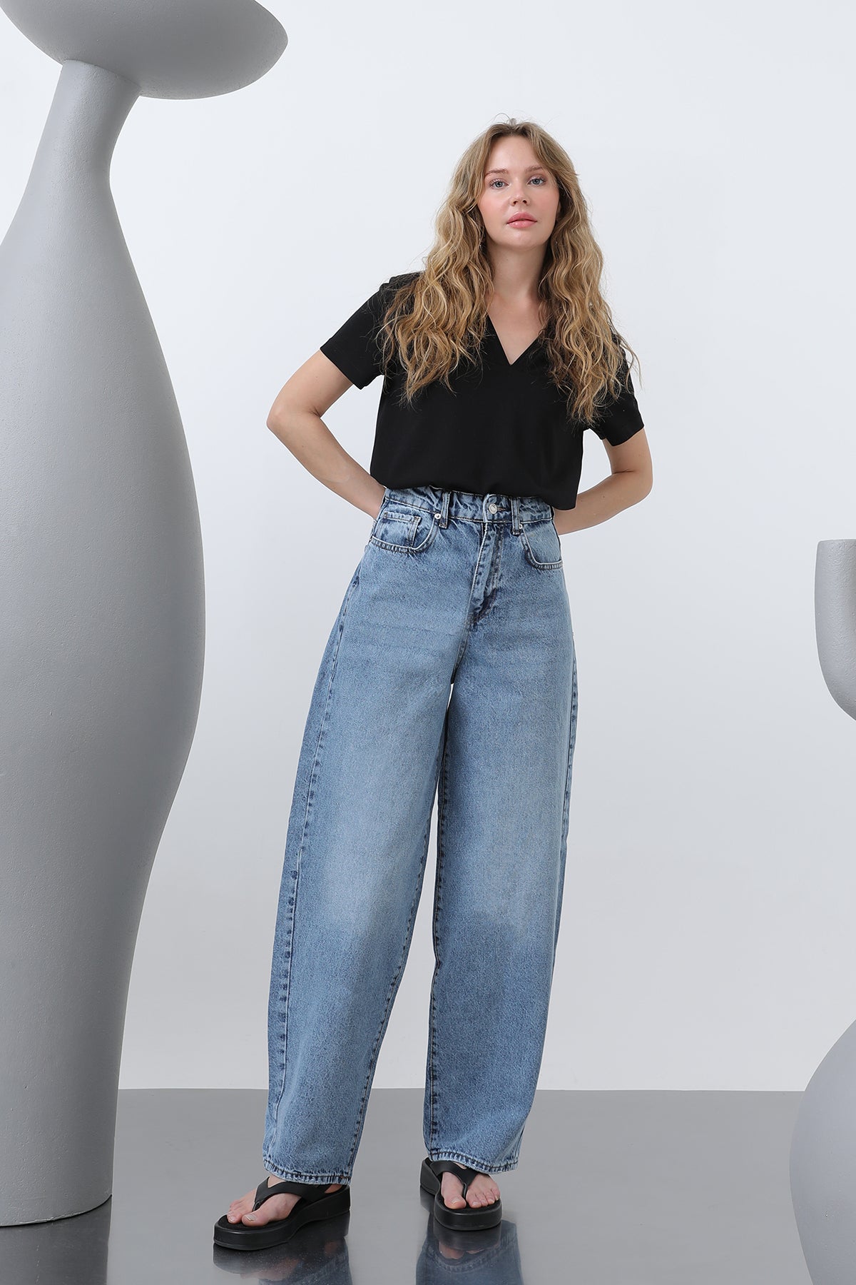 Kadın Bol Denim Pantolon -32192PNT BLUE