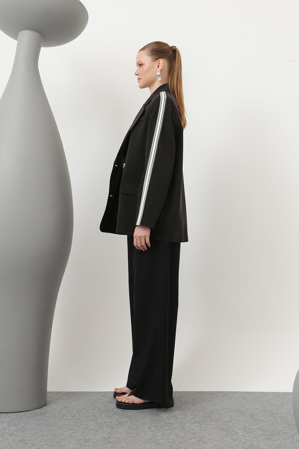 Kadın Şerit Detaylı Blazer Ceket - 32199CKT BLACK