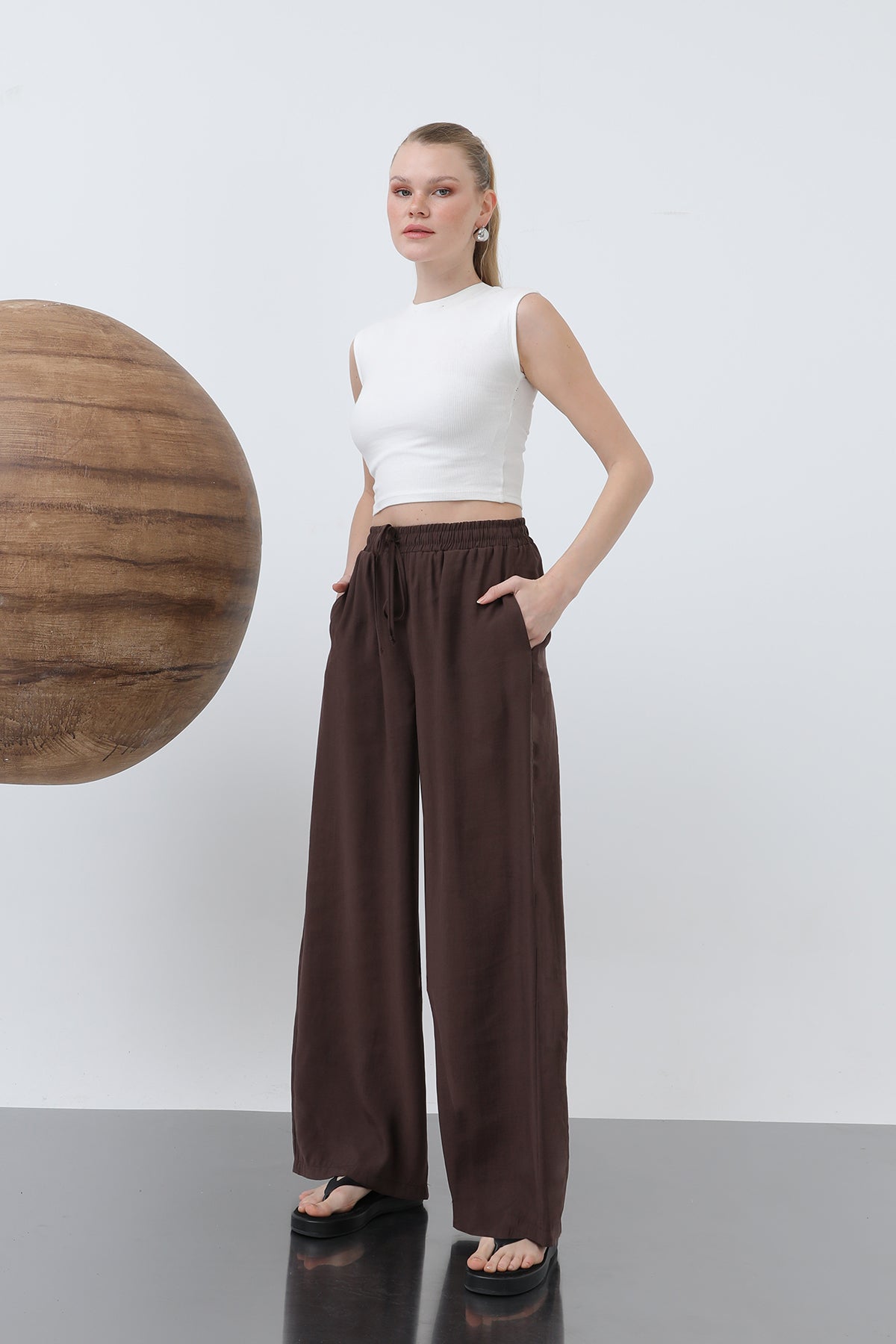 Kadın Bel Lastikli Pantolon - 32206PNT BROWN