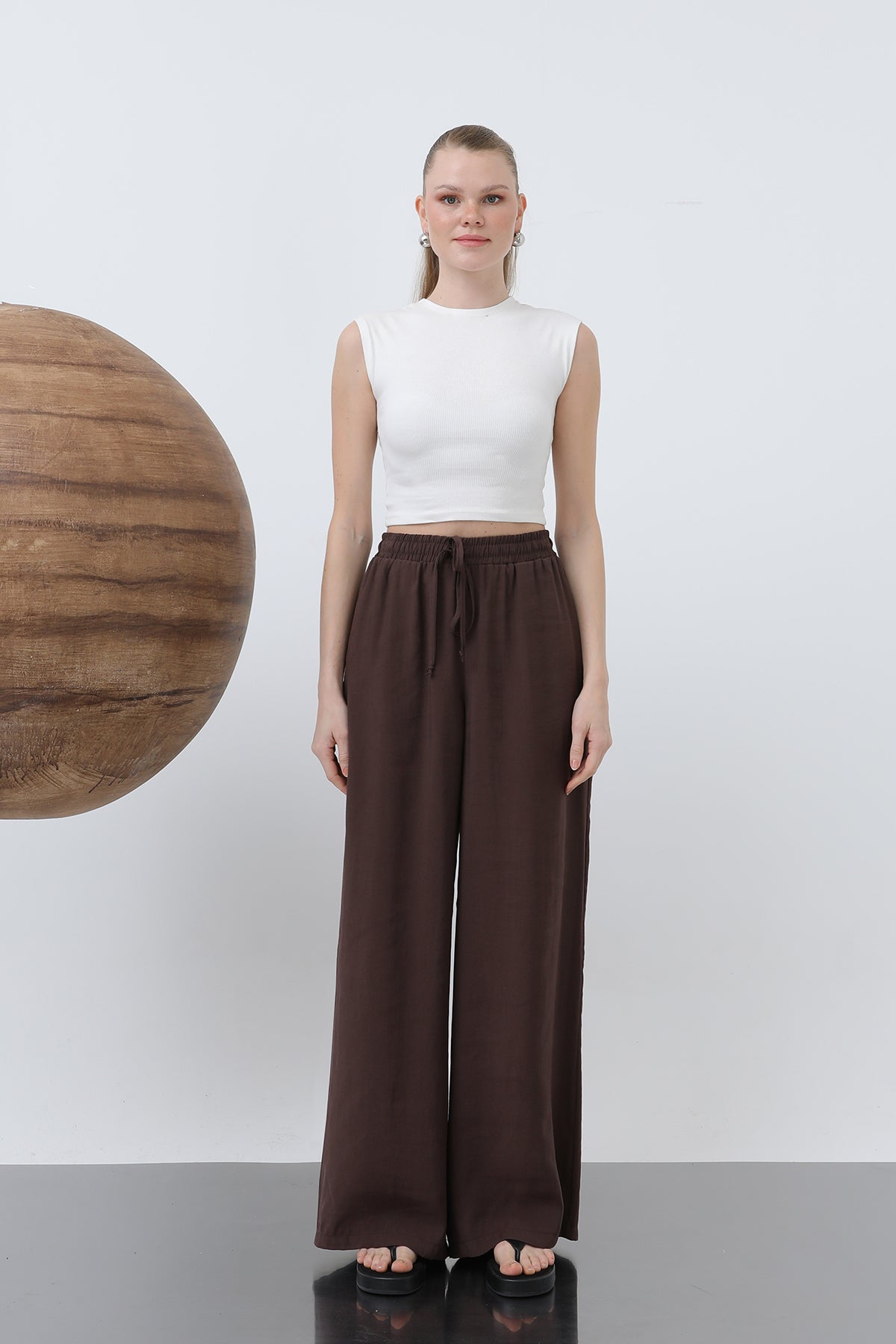 Kadın Bel Lastikli Pantolon - 32206PNT BROWN