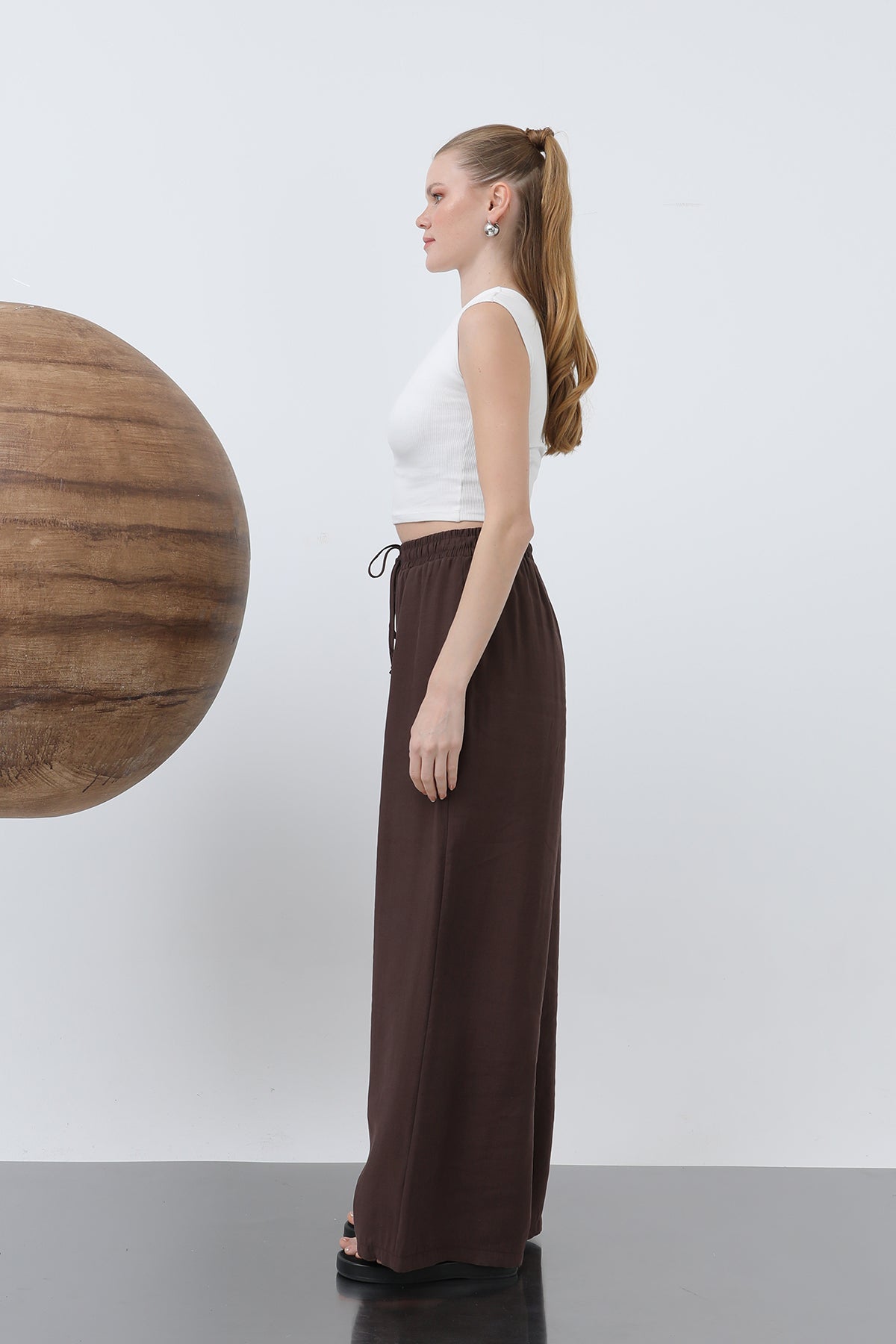 Kadın Bel Lastikli Pantolon - 32206PNT BROWN