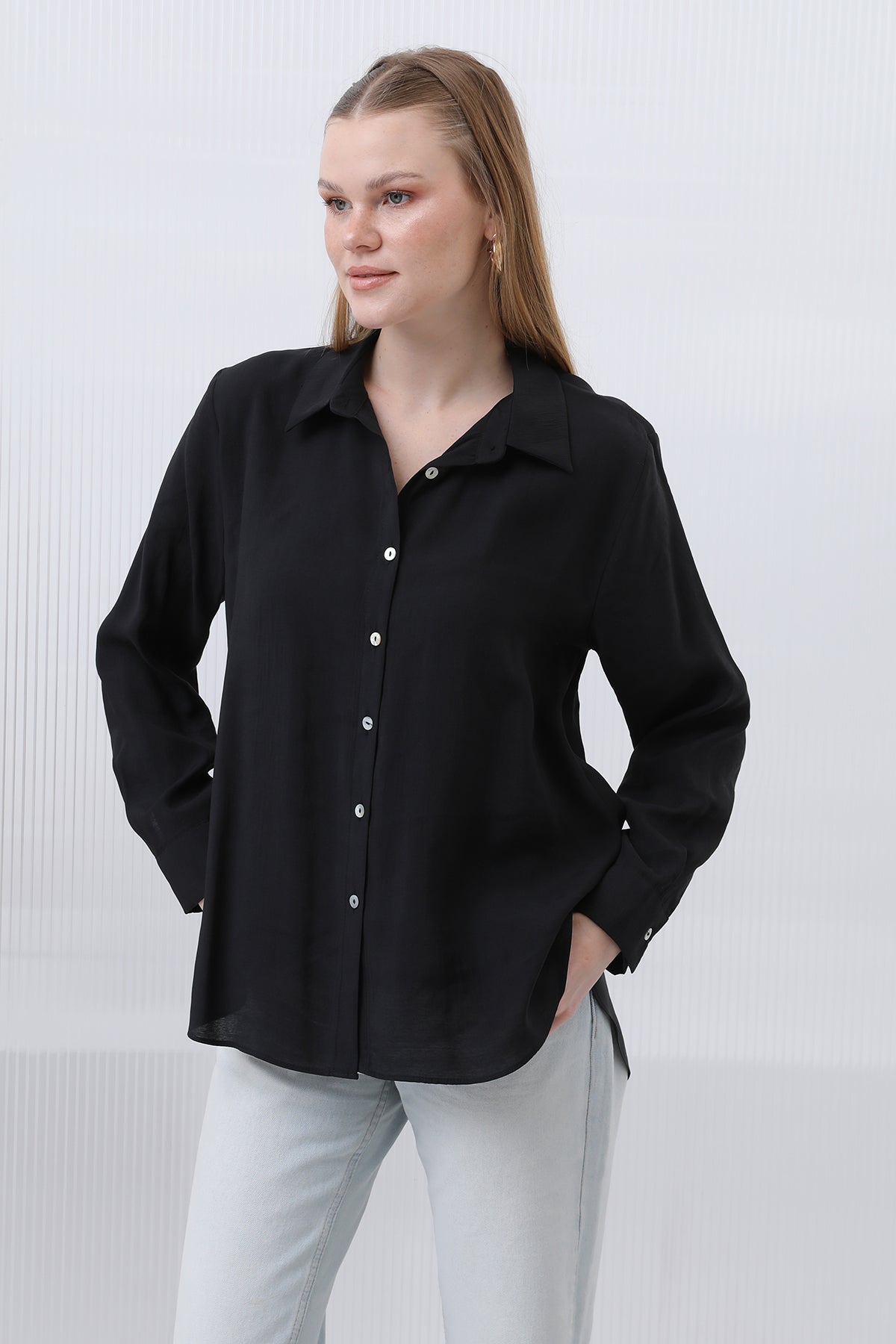 Kadın Basic Gömlek -32207GML BLACK