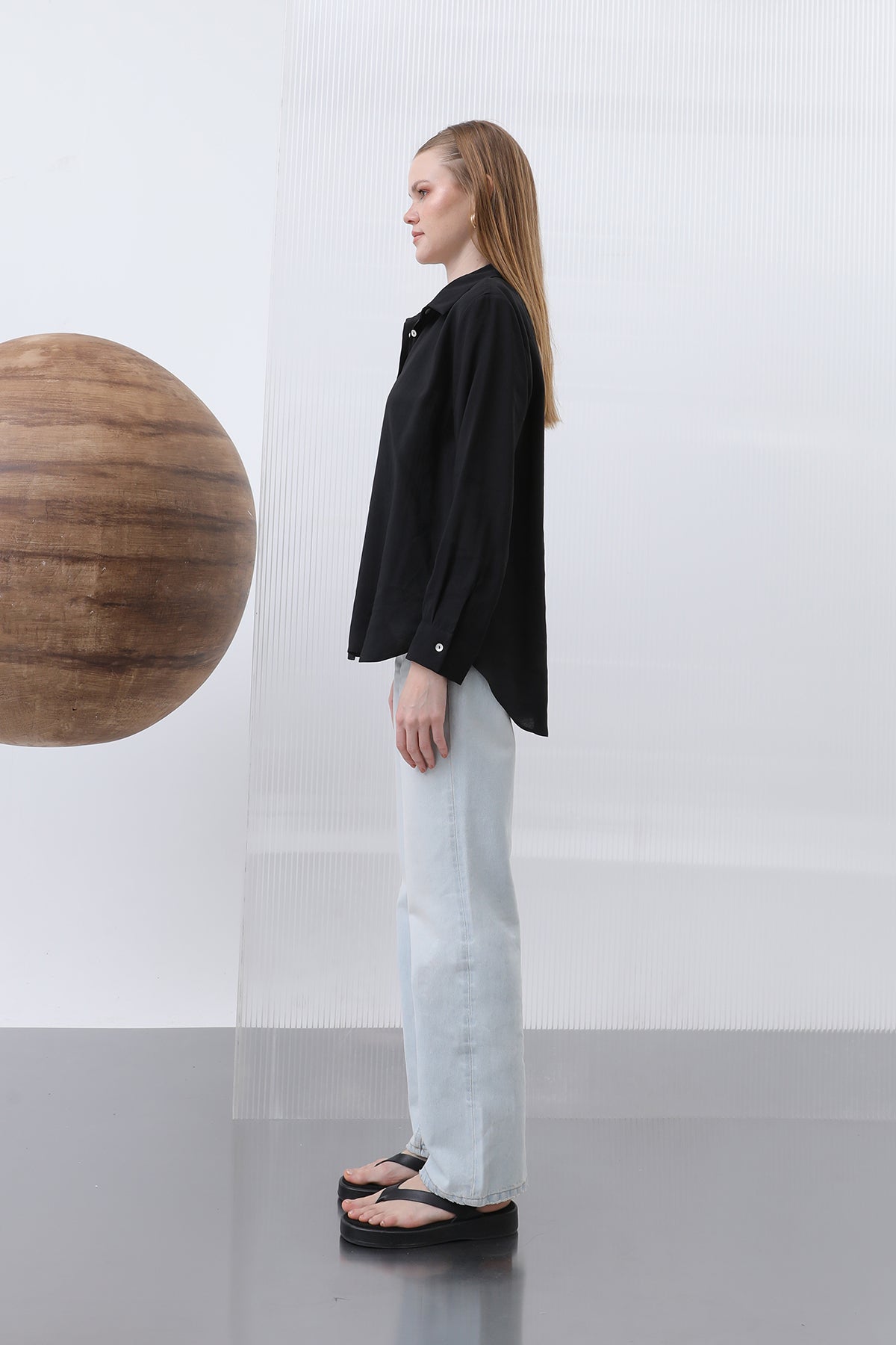 Kadın Basic Gömlek -32207GML BLACK
