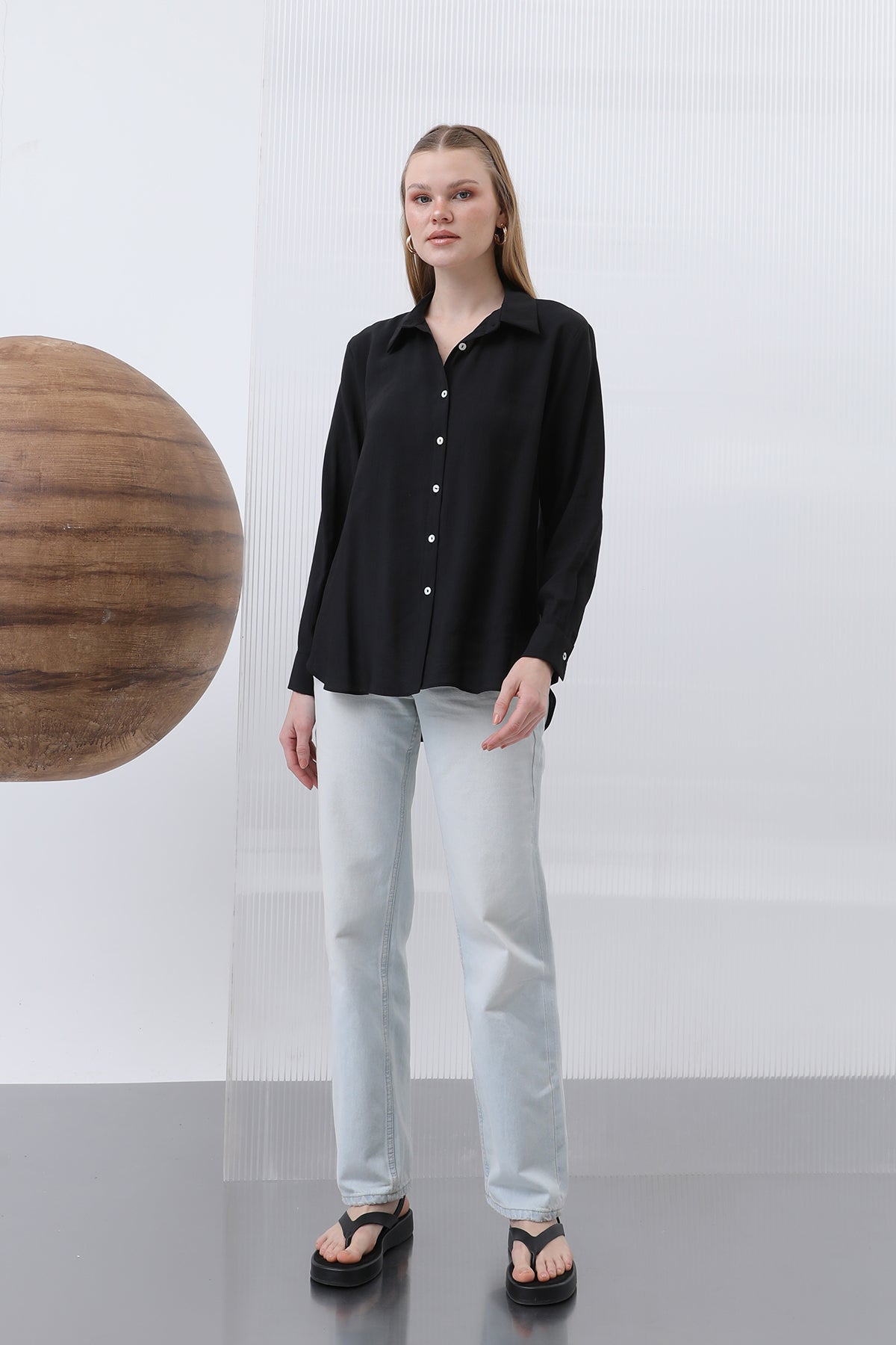 Kadın Basic Gömlek -32207GML BLACK