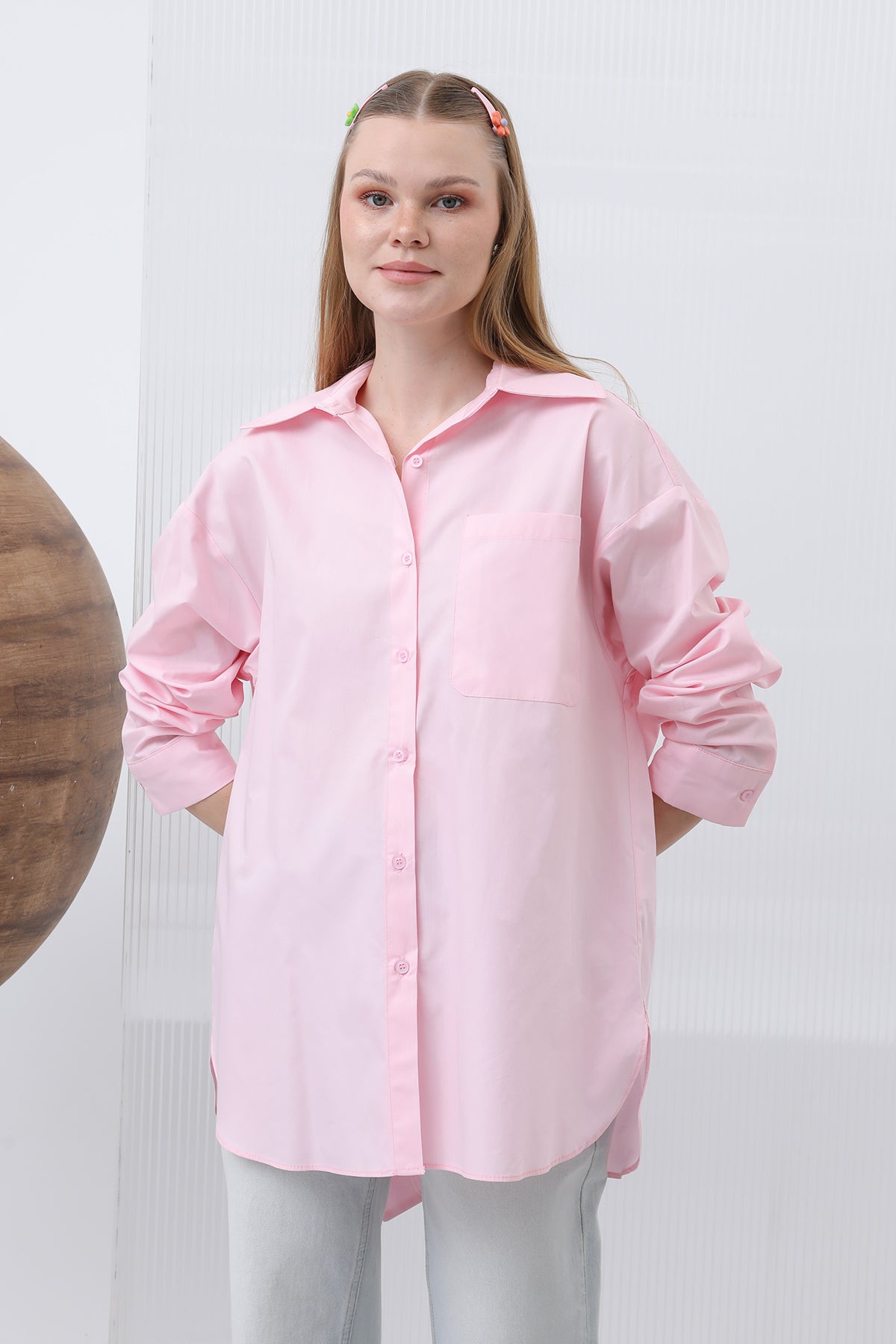 Kadın Arkası Fiyonklu Gömlek - 32210GML PINK
