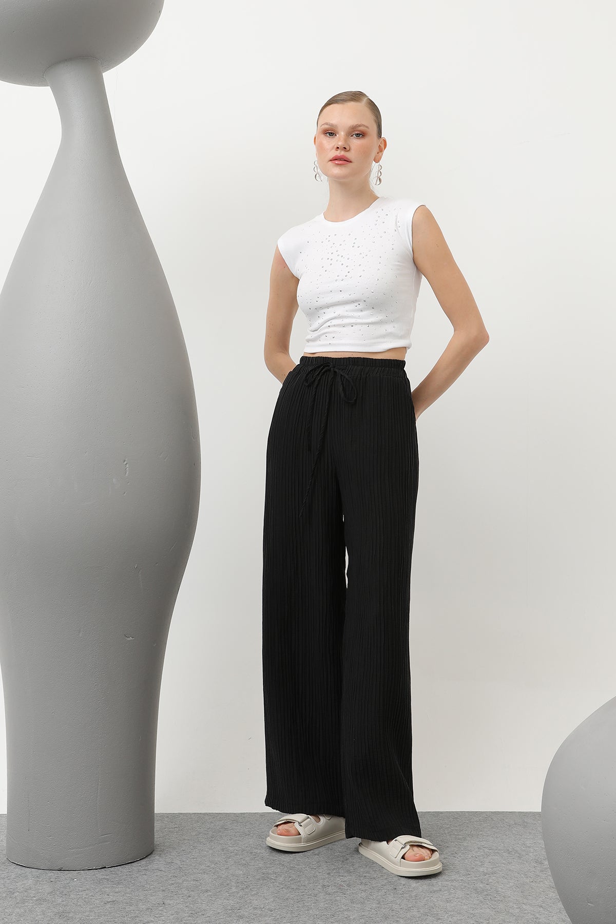 Kadın Basic Lastikli Pantolon - 32213PNT BLACK