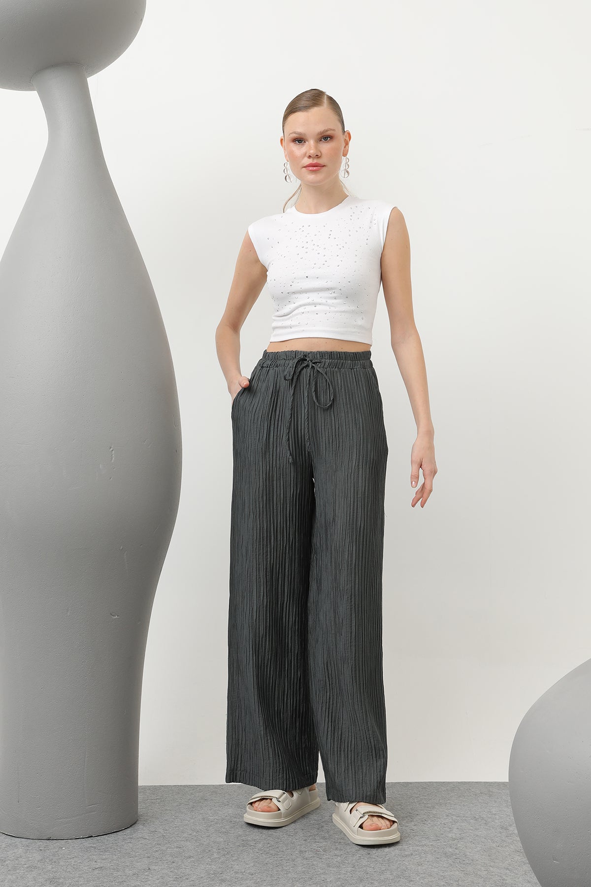 Kadın Basic Lastikli Pantolon - 32213PNT ANTRACITE