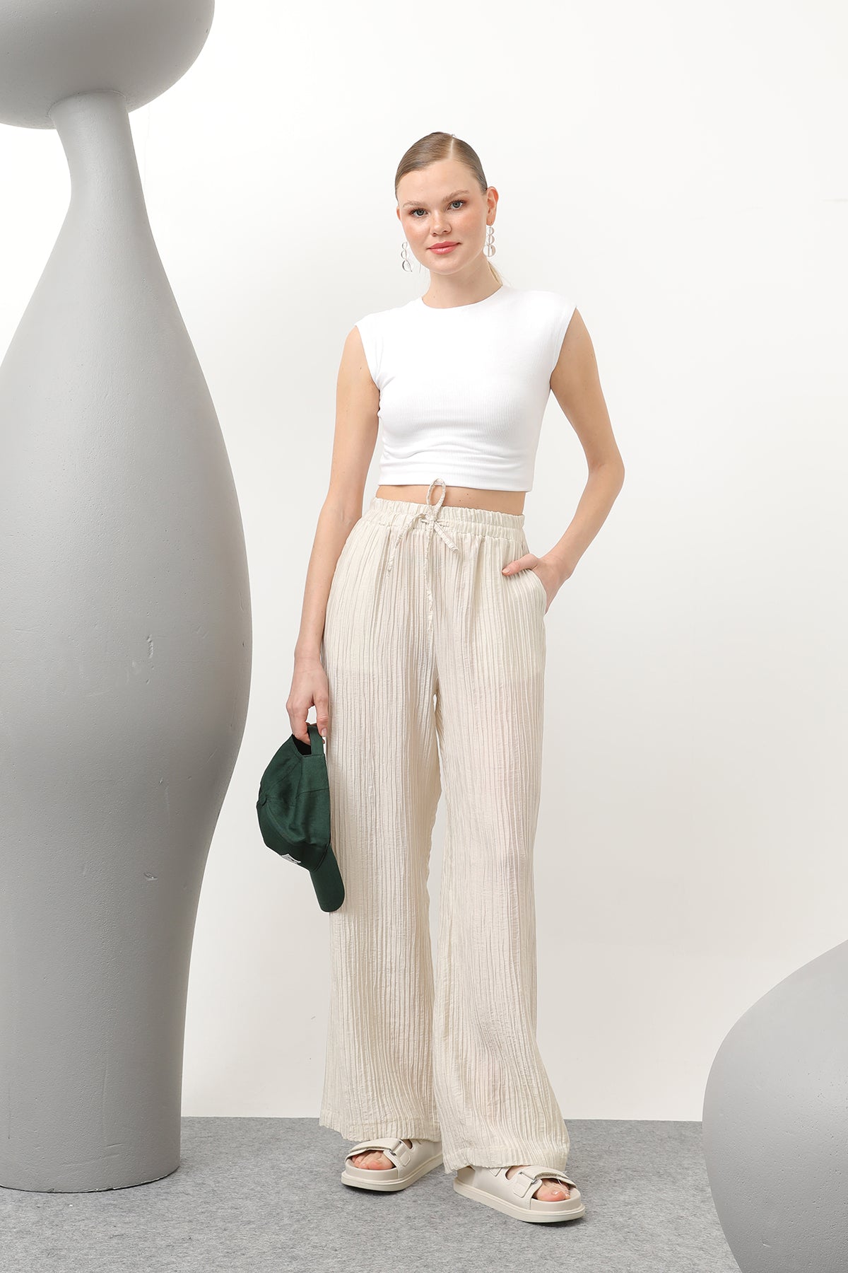 Kadın Basic Lastikli Pantolon - 32213PNT STONE