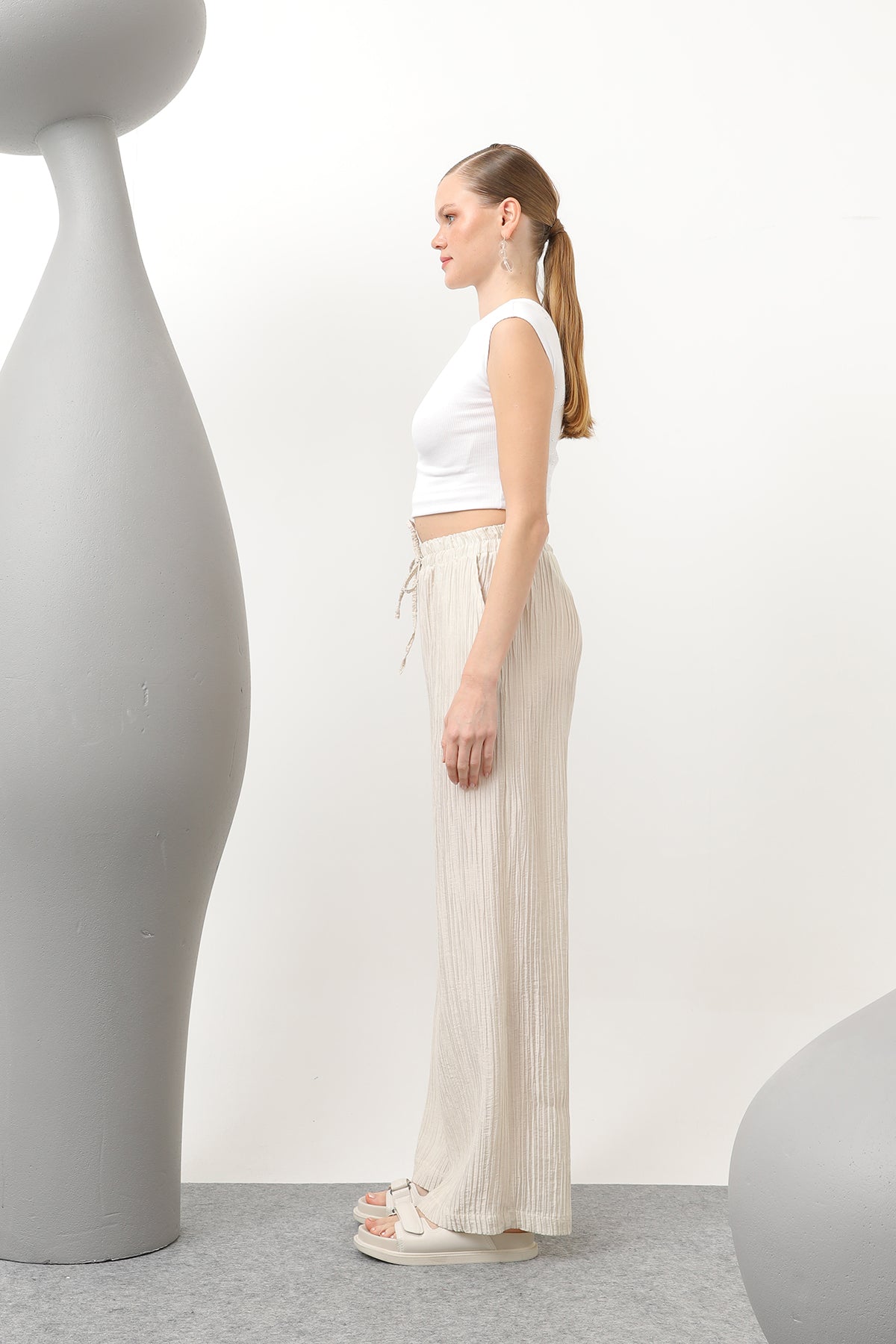 Kadın Basic Lastikli Pantolon - 32213PNT STONE