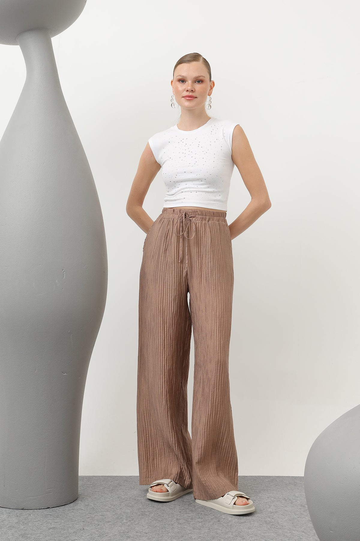 Kadın Basic Lastikli Pantolon - 32213PNT MINK