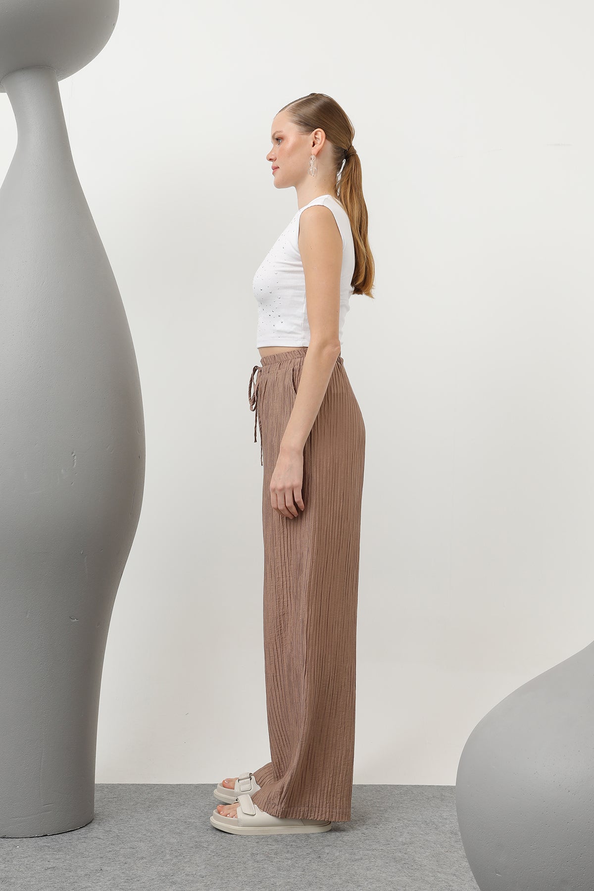 Kadın Basic Lastikli Pantolon - 32213PNT MINK