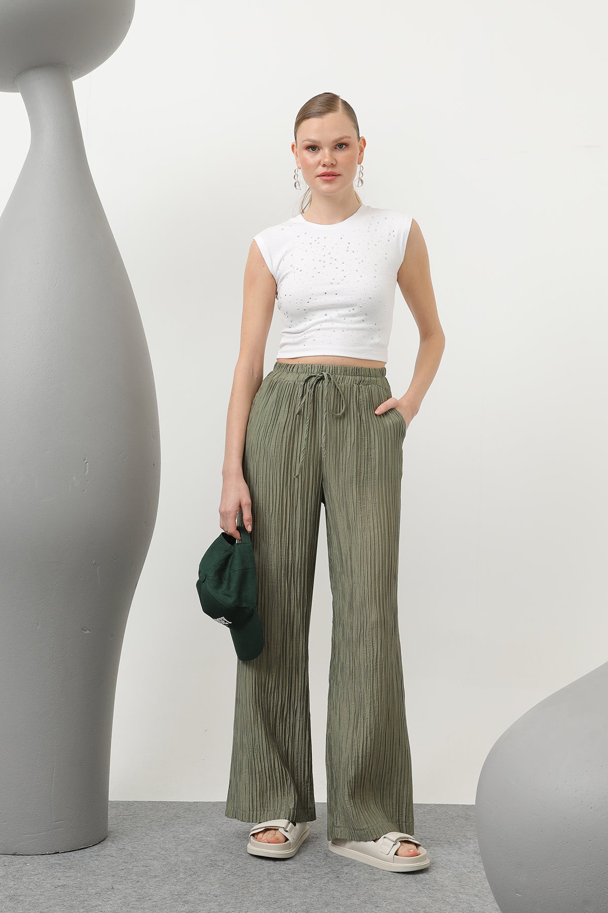 Kadın Basic Lastikli Pantolon - 32213PNT KHAKI